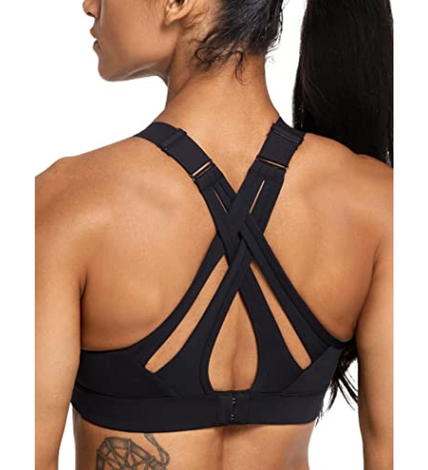 Yvette High Impact Adjustable Criss Cross Back Sports Bra for Large Bust - No Bounce Black - Buy Online on GoSupps.com