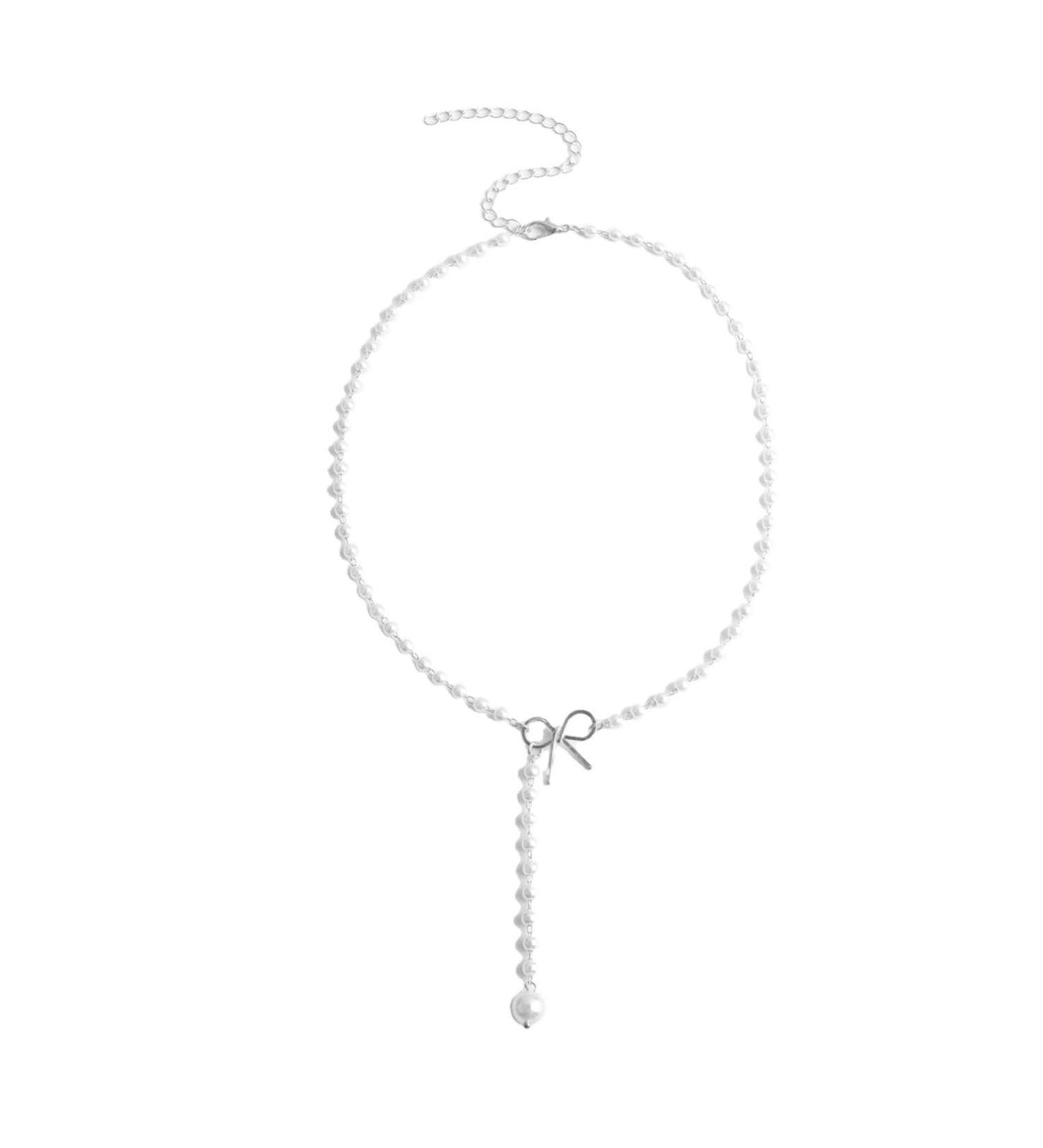 OralGos Elegant Bow Tassel Pendant Necklace | Cute Pearl Choker | Simple Silver Clavicle Chain Fashion Jewelry - International Shipping Available - Buy Online on GoSupps.com