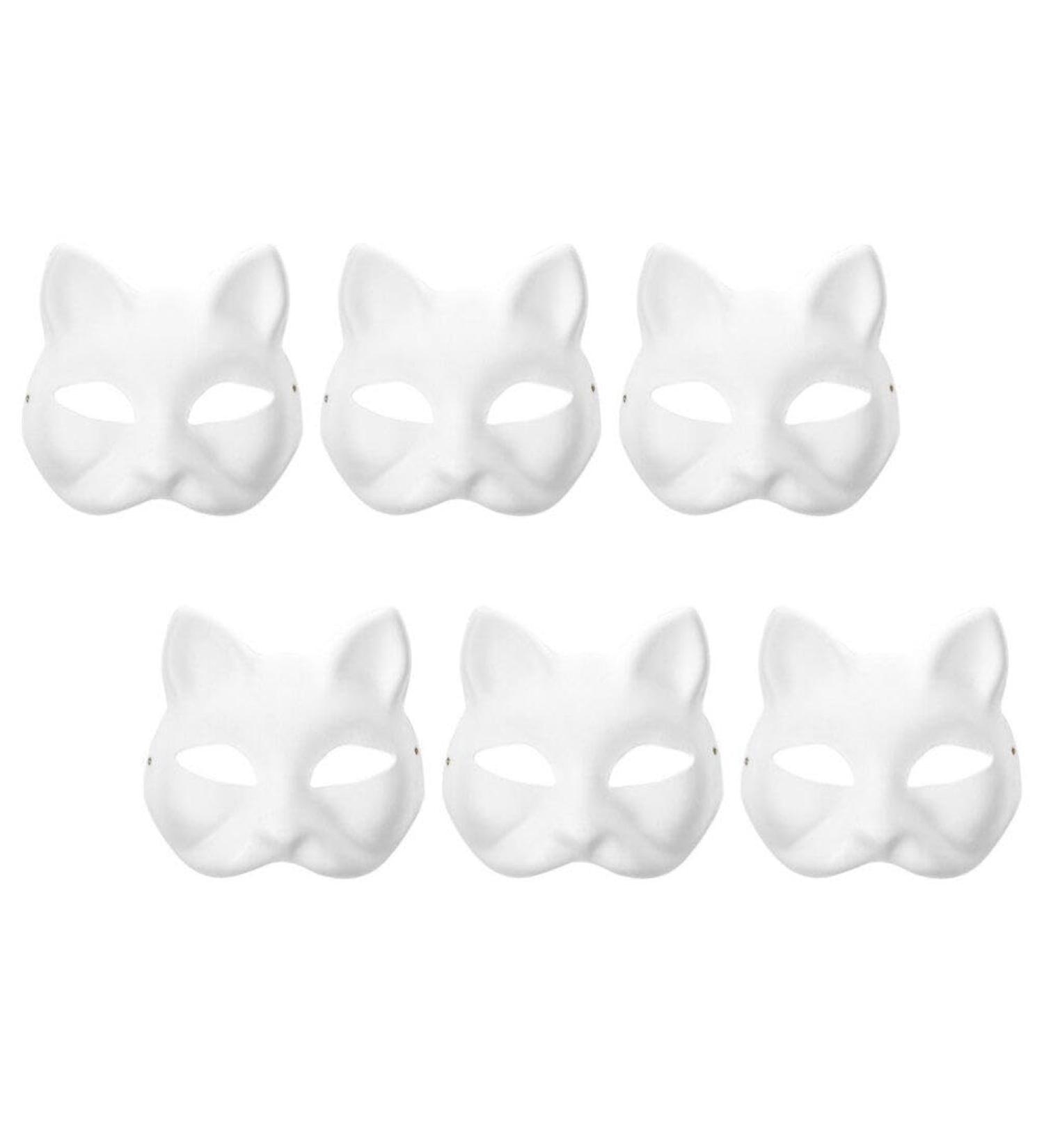Magiclulu 6-Piece White Cat Masks | Therian Pappmache Art Masks | Animal Half Face Crafts | DIY Party Accessories for Mardi Gras & Halloween - Buy Online on GoSupps.com