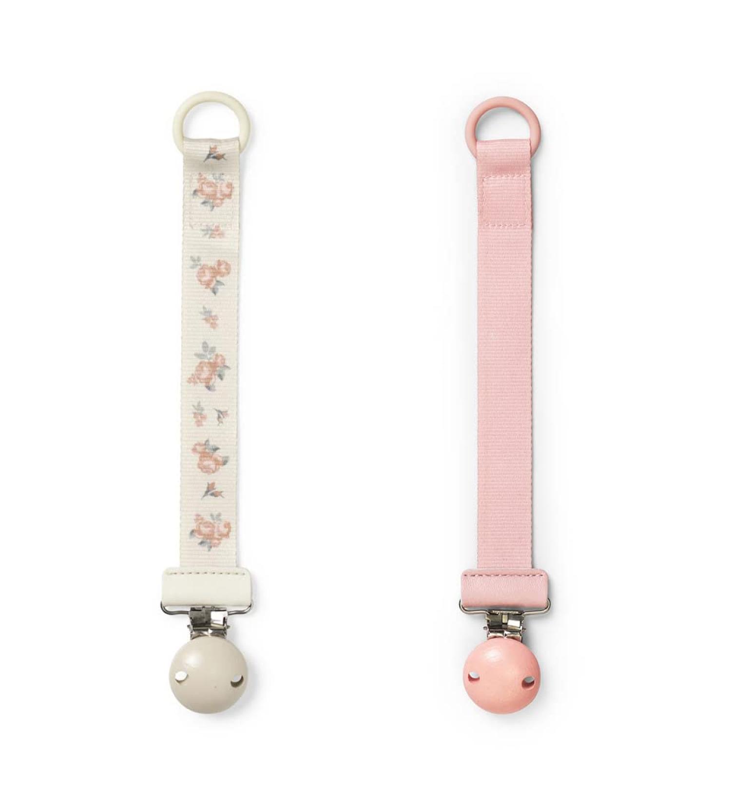 Elodie Details Pacifier Chain 2 Pack - Scandinavian Design for Baby Boys & Girls | Fabric & Wood Clip | Universal Silicone Ring | Autumn Rose & Candy Pink - Buy Online on GoSupps.com
