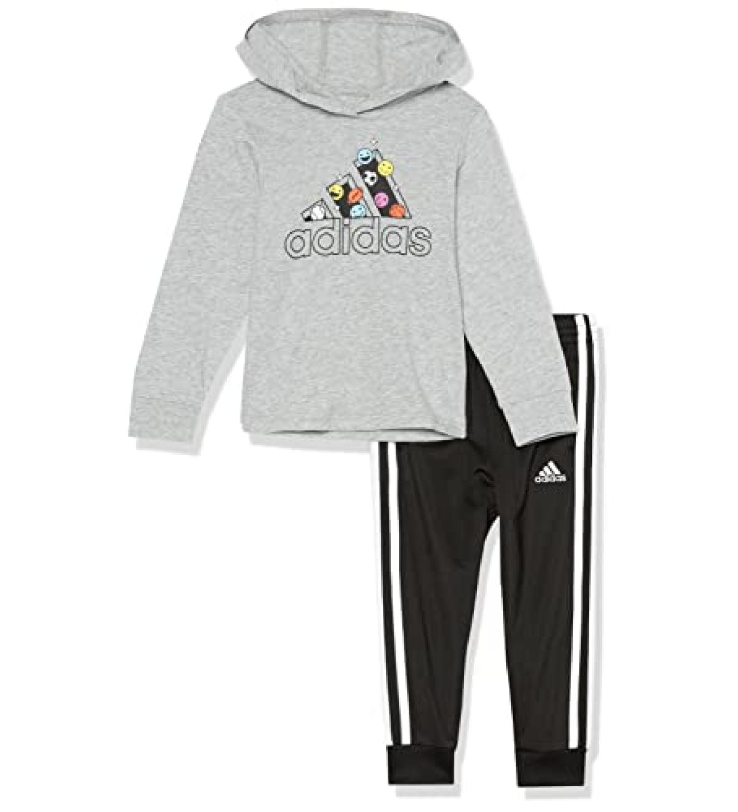 adidas Boys 2-Piece Long Sleeve Hooded Tee & Jogger Set - Size 7, Medium Grey Heather - Buy Online on GoSupps.com