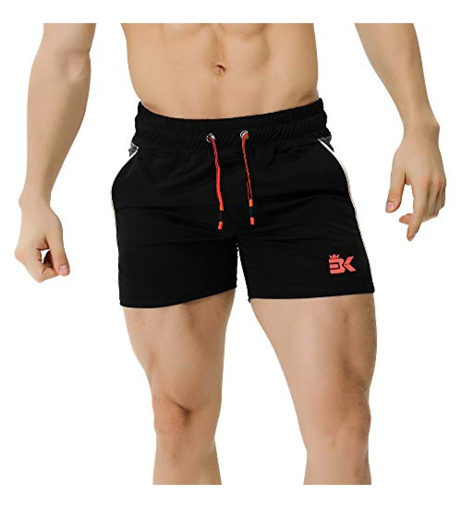 BROKIG Men's 5 Gym Bodybuilding Shorts - Lightweight Running Workout Shorts with Pockets, Elastic Waistband - Classic Black (Medium) - Buy Online on GoSupps.com