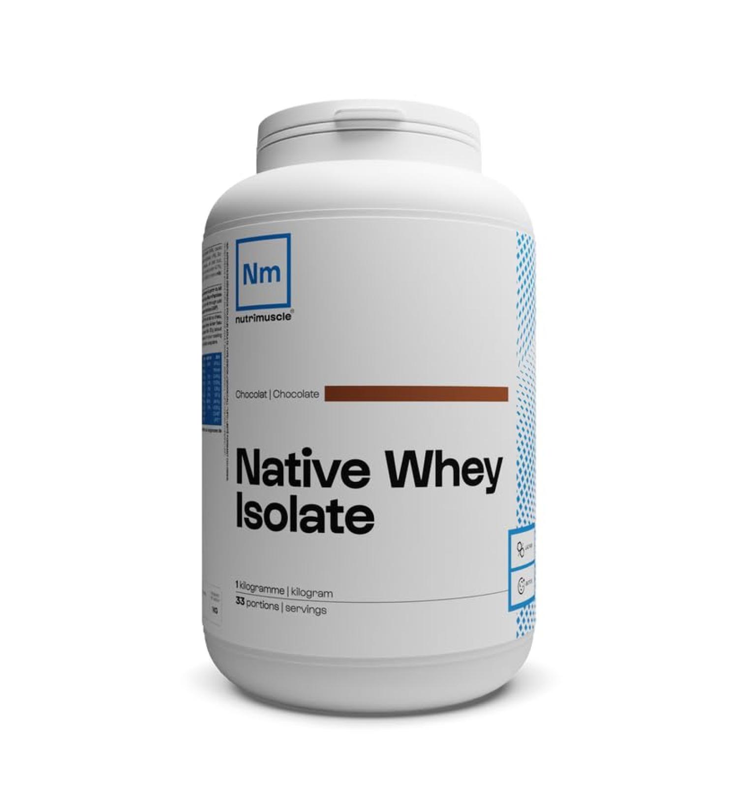 Isolat De Whey Native - 1kg Chocolat - Lait Fran ais - Jusqu' 85% de prot ines par dose - Whey Protein - Musculation - Prise de Masse Musculaire | Nutrimuscle Chocolat 1 Kg (Lot de 1) - Buy Online on GoSupps.com
