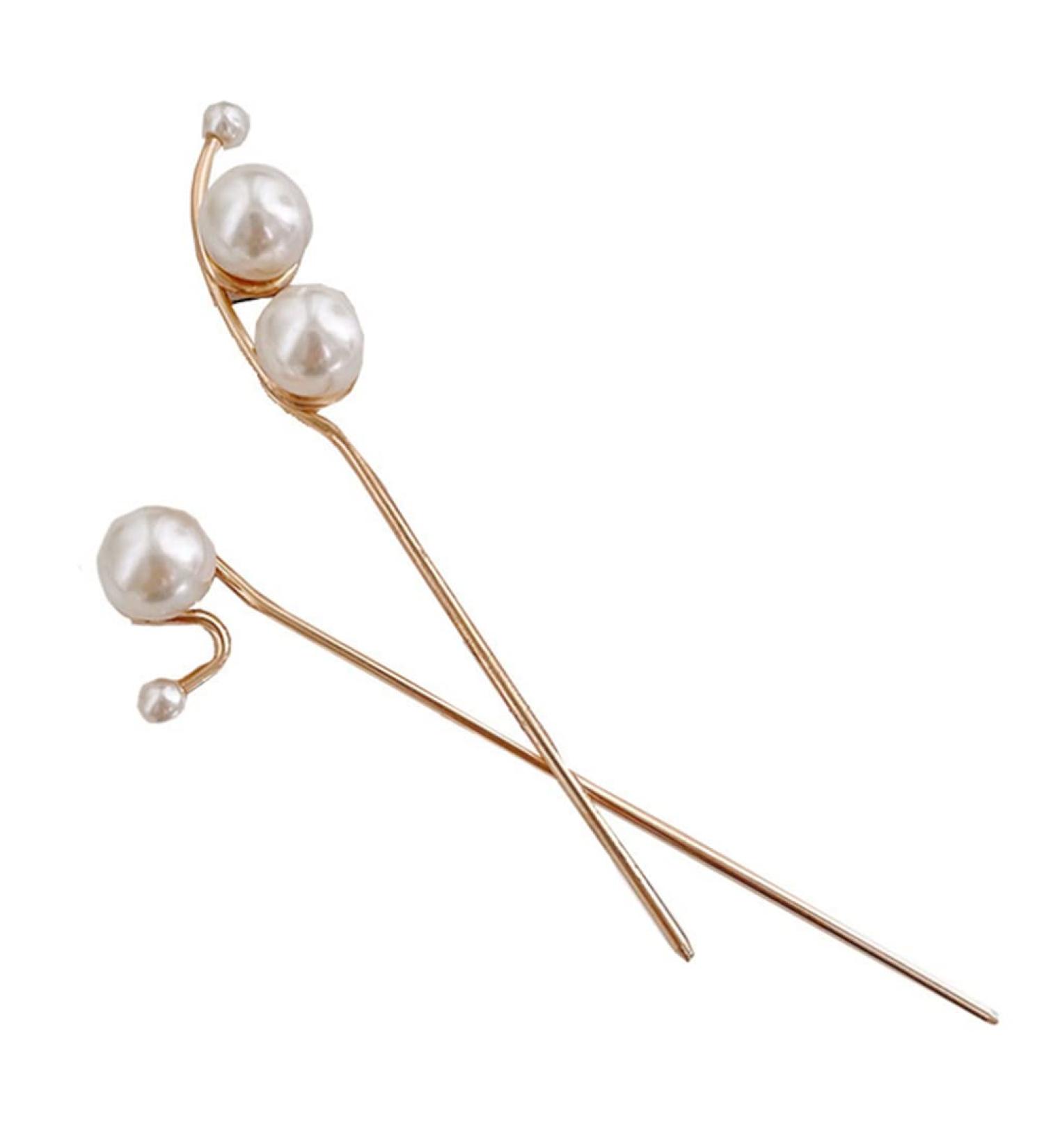 Chinese Vintage Hairstick & Hairpin Set - 2 Pearl Hair Chopsticks for Weddings & Parties - Elegant Golden Zinc Alloy Chignon Pins - Buy Online on GoSupps.com