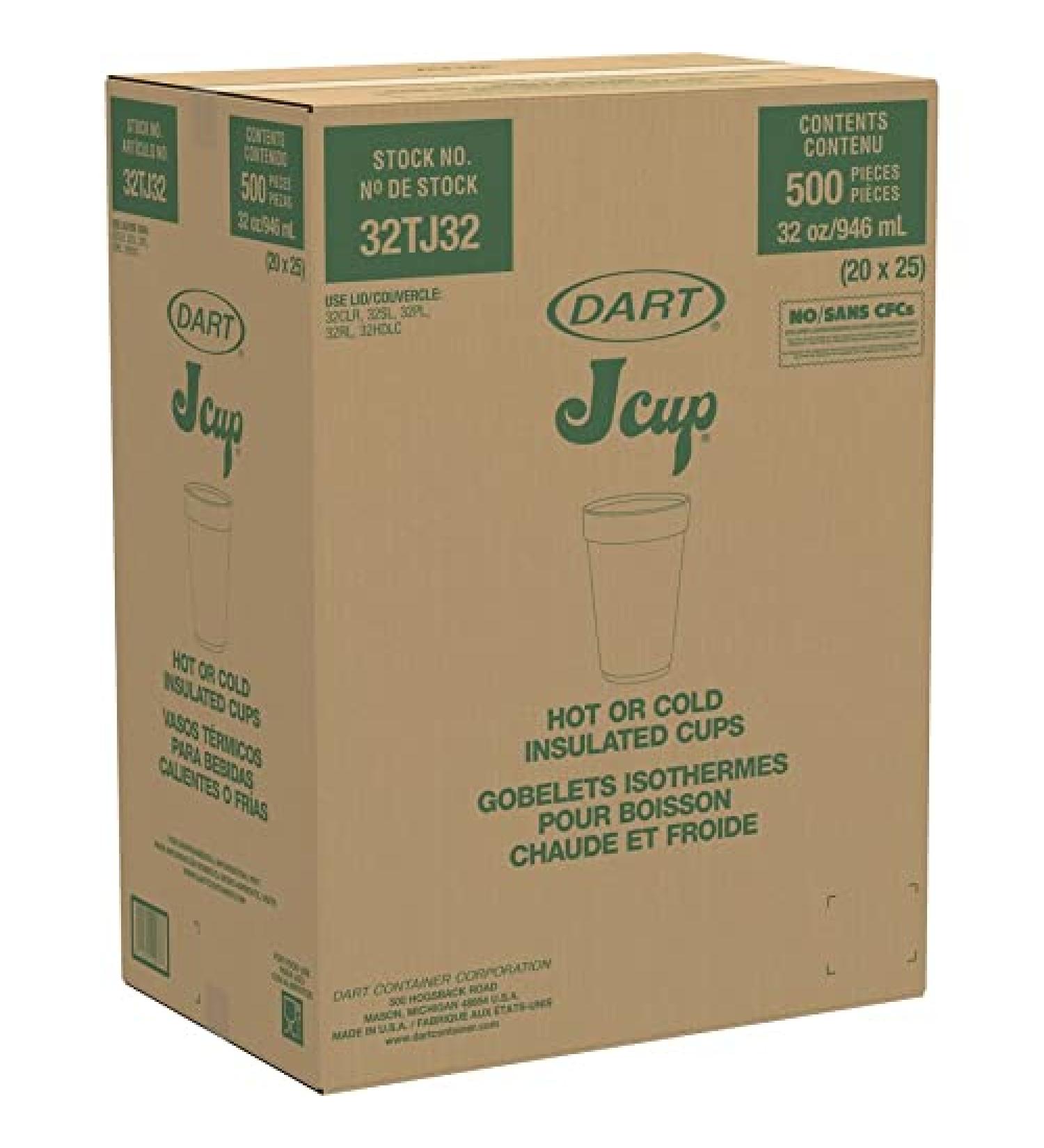 Dart 32TJ32 32 oz Foam Cup White 6.6" 500 Count (Pack of 1) 32TJ32 Foam Cup