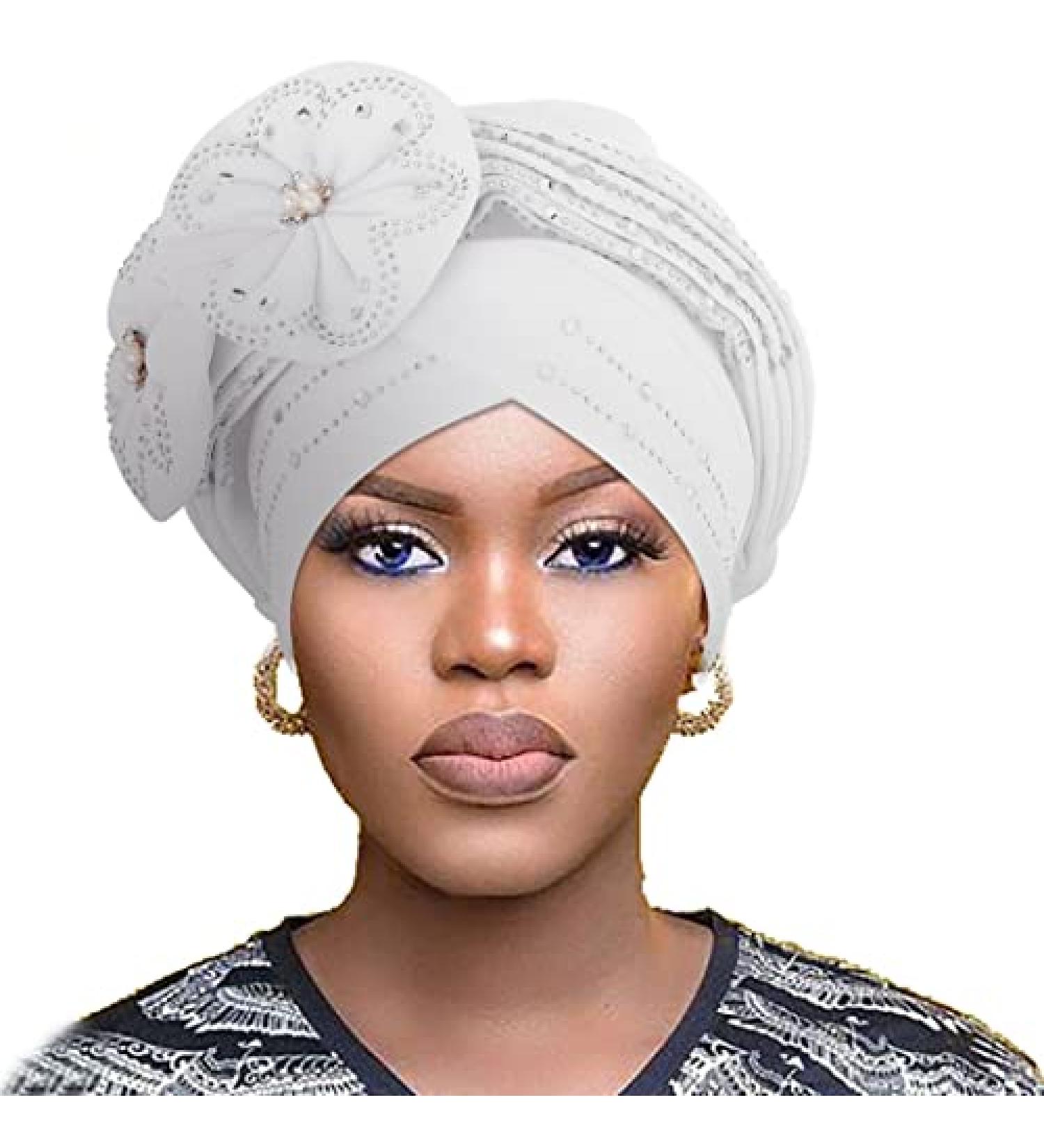 Woeoe Black Rhinestone Head Wrap with Flower Pearls - Twisted Head Turban for Women and Girls - Buy Online on GoSupps.com