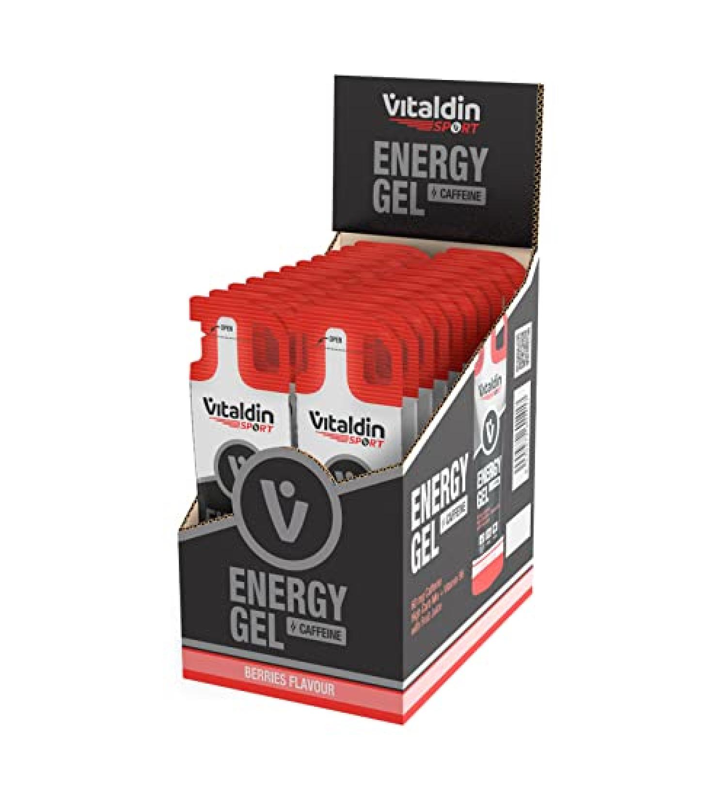Vitaldin Sport Energy Gel - 24 Gels | Berry Caffeine Boost - Fast Energy & Gradual Release for Endurance Sports - 60 mg Caffeine & Vitamin B6 - Buy Online on GoSupps.com