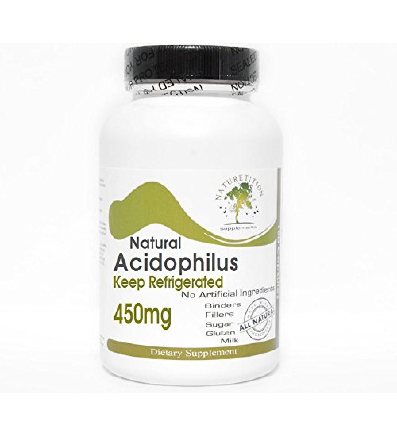 Natural Acidophilus 450mg - 500 Million Live Active Cultures - Keep Refrigerated 200 Capsules - No Additives Naturetition Supplements
