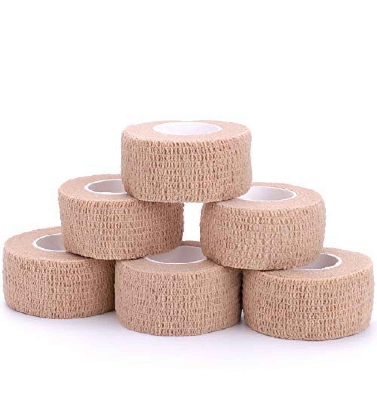 Self-Adhesive Cohesive Wrap Bandage 1 Inch x 5 Yards - 6 Pack Beige Tape for Wrist, Ankle Sprains & Swelling - Buy Online on GoSupps.com