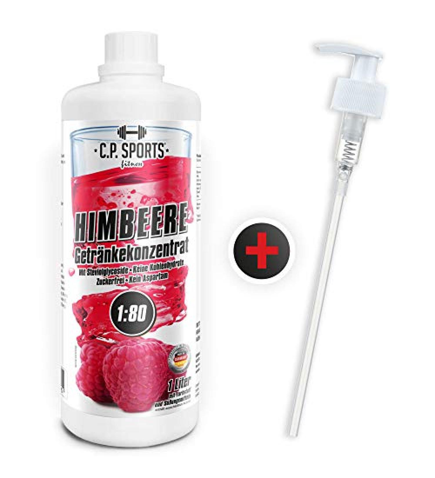 C.P. Sports Sugar-Free Beverage Syrup - Raspberry Flavor for Mineral Drinks | 1L Concentrate with Pump Dispenser | Vitamin-Rich Sports Drink Mix - Buy Online on GoSupps.com