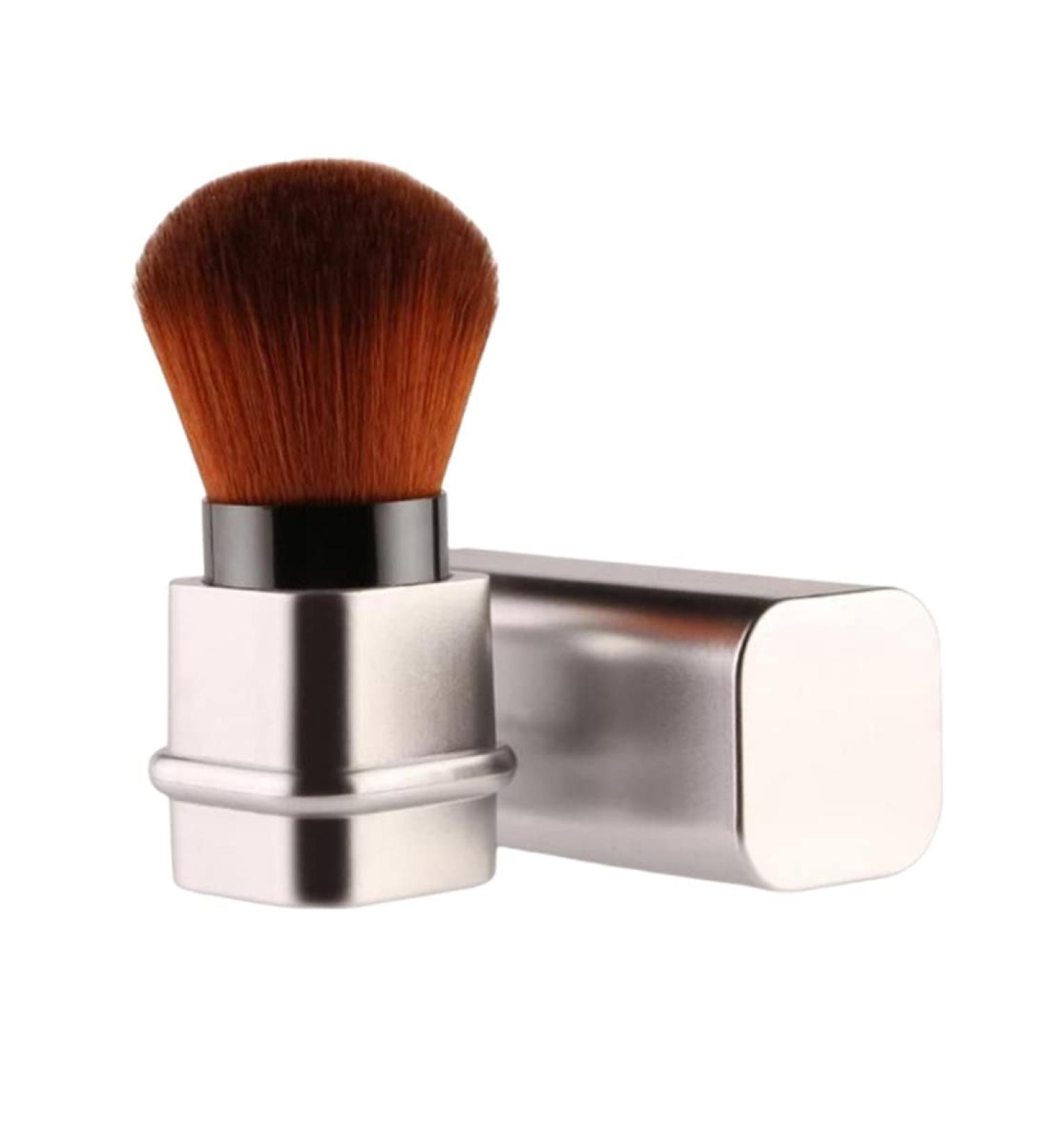 Retractable Powder Brush - Portable Makeup Brush with Cover | Travel Nail Dust Brush - Silver Face Blush Brush for Easy Application - Buy Online on GoSupps.com