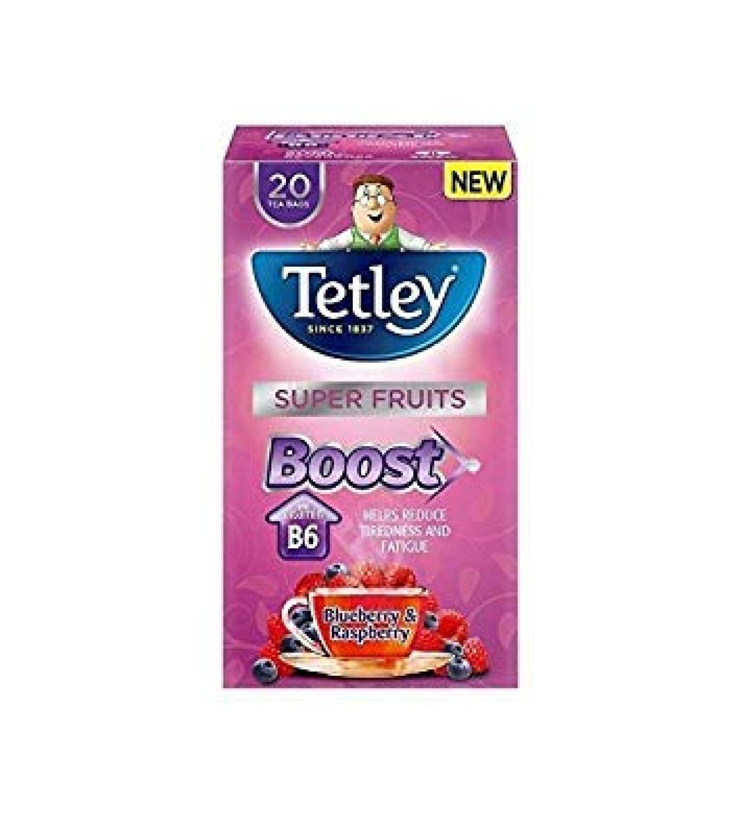 Tetley Tetley Super Boost Fruit Tea Blueberry and Raspberry 20 Per Pack - Pack of 4