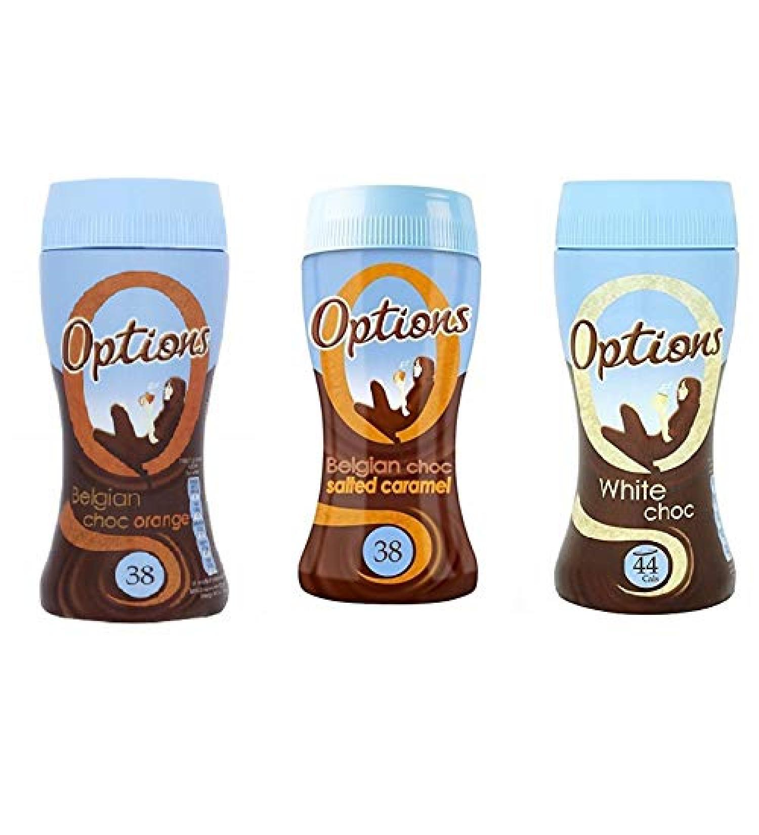 Options Hot chocolate 3 flavors salted caramel orange and white chocolate - Buy Online on GoSupps.com