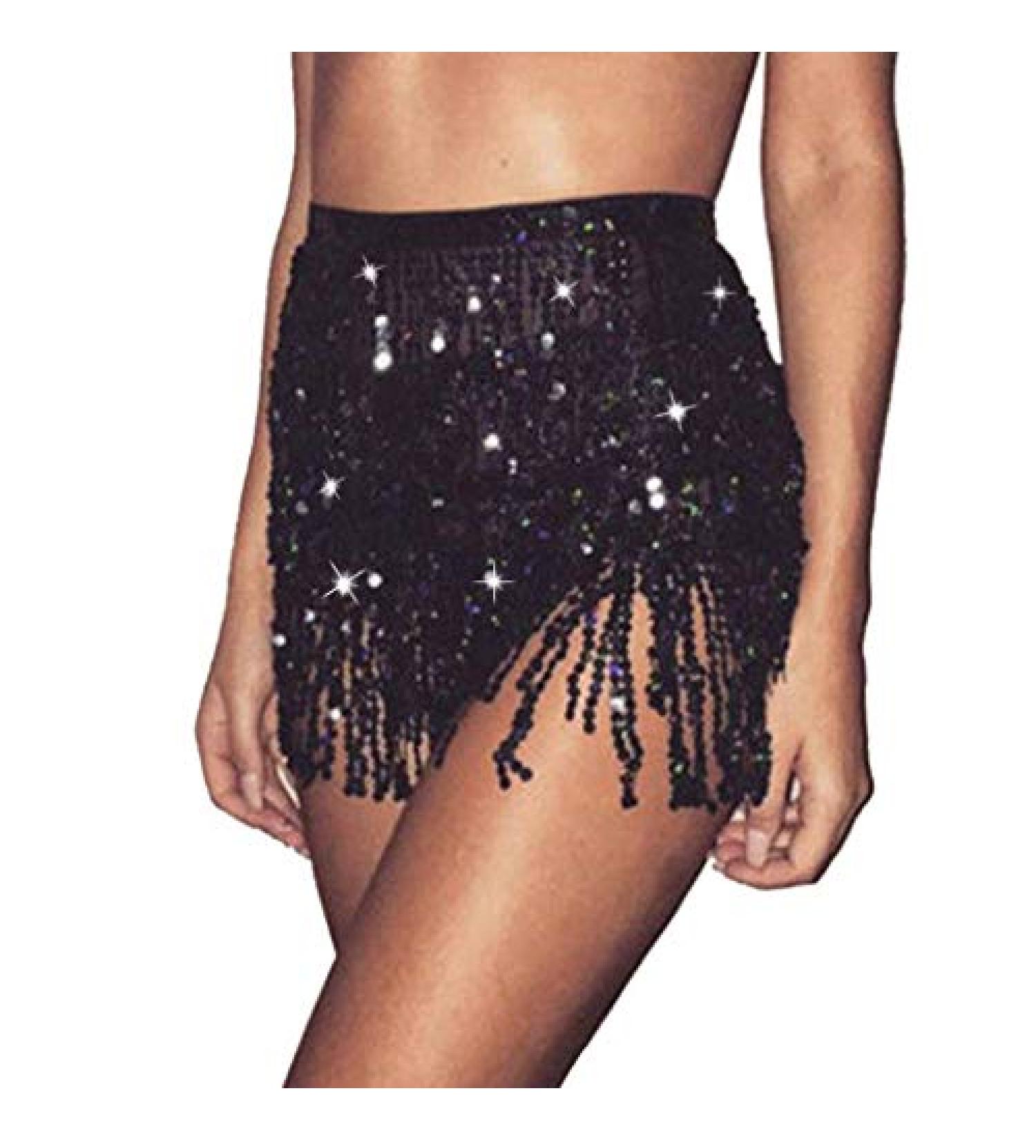 Victray Belly Dance Hip Scarf Sequin Wrap Rave Costume - Black | Women's Tassel Skirt - Buy Online on GoSupps.com