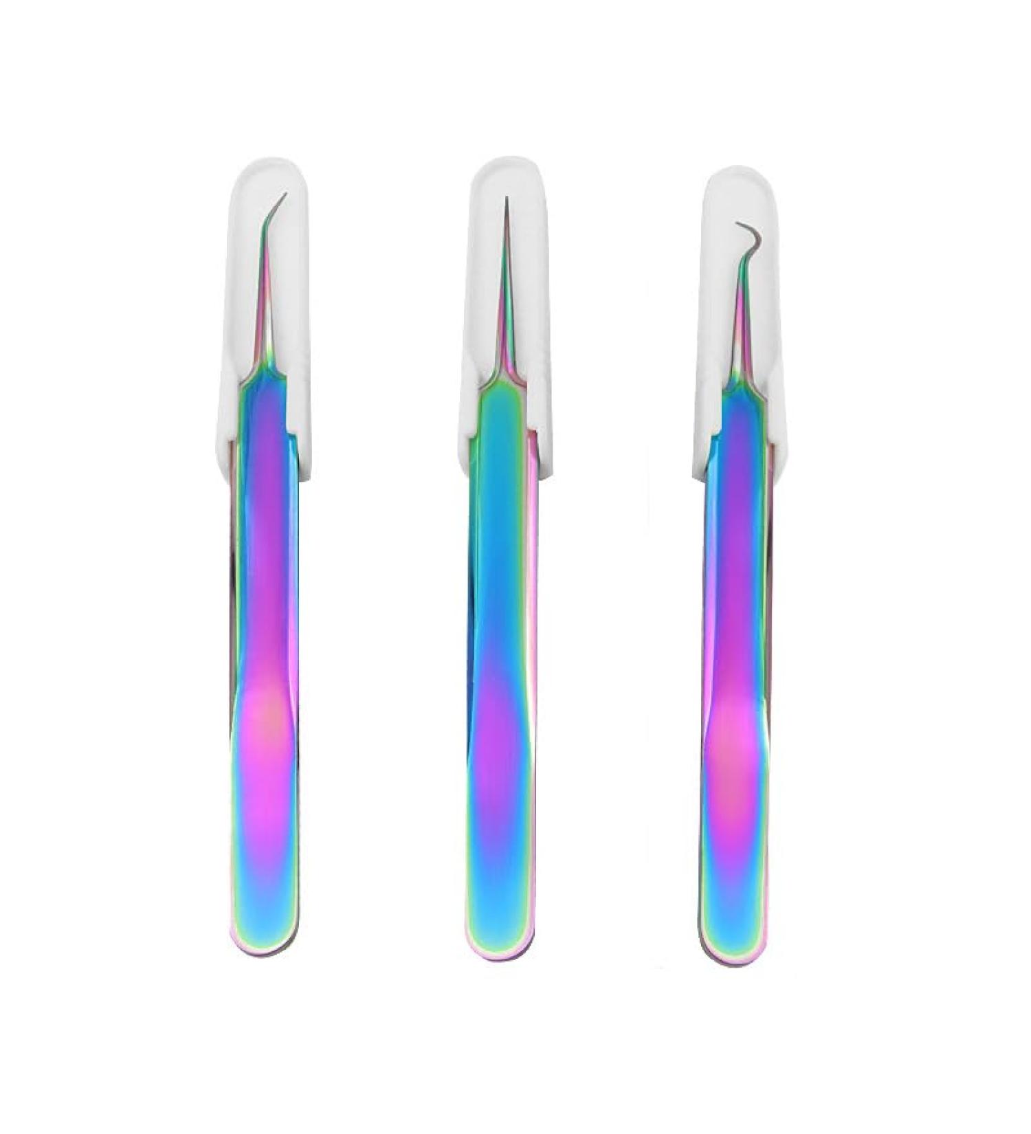 superior ZRL Stainless Steel Colorful Acne Clips Needle Tweezers Blackhead Remover Blemish Pimple Extractor Tools Skin Care(3 pcs)