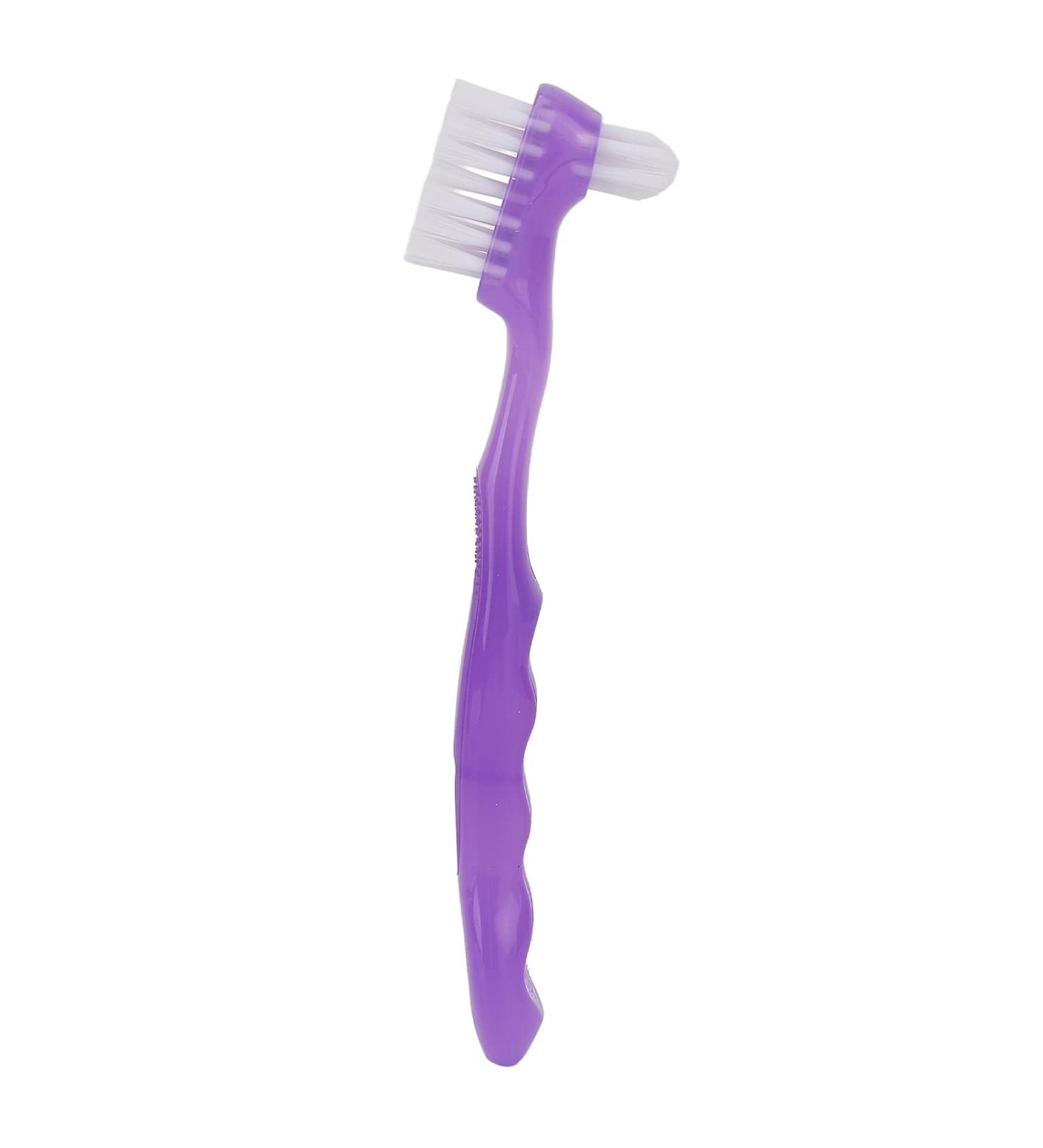 Buy LIZEALUCKY Portable Double Sided Denture Brush - Dual Head Cleaning Toothbrush for False Teeth - Multi Layered Bristles - Purple - Buy Online on GoSupps.com