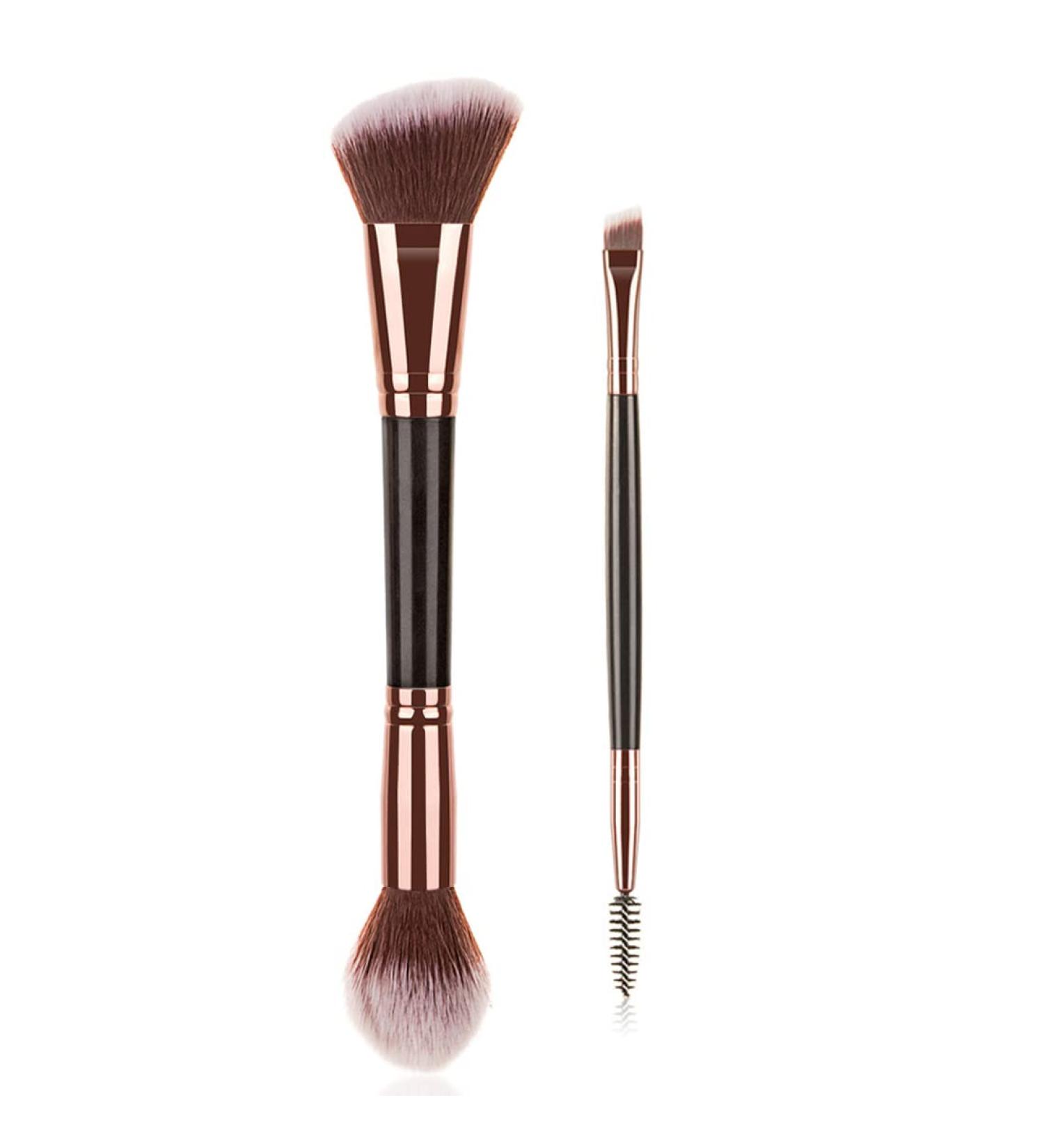Double Ended Makeup Brushes for Foundation and Angled Eyebrow - Blend Liquid, Powder, Concealer, Blush, Eyeshadow - Buy Online on GoSupps.com