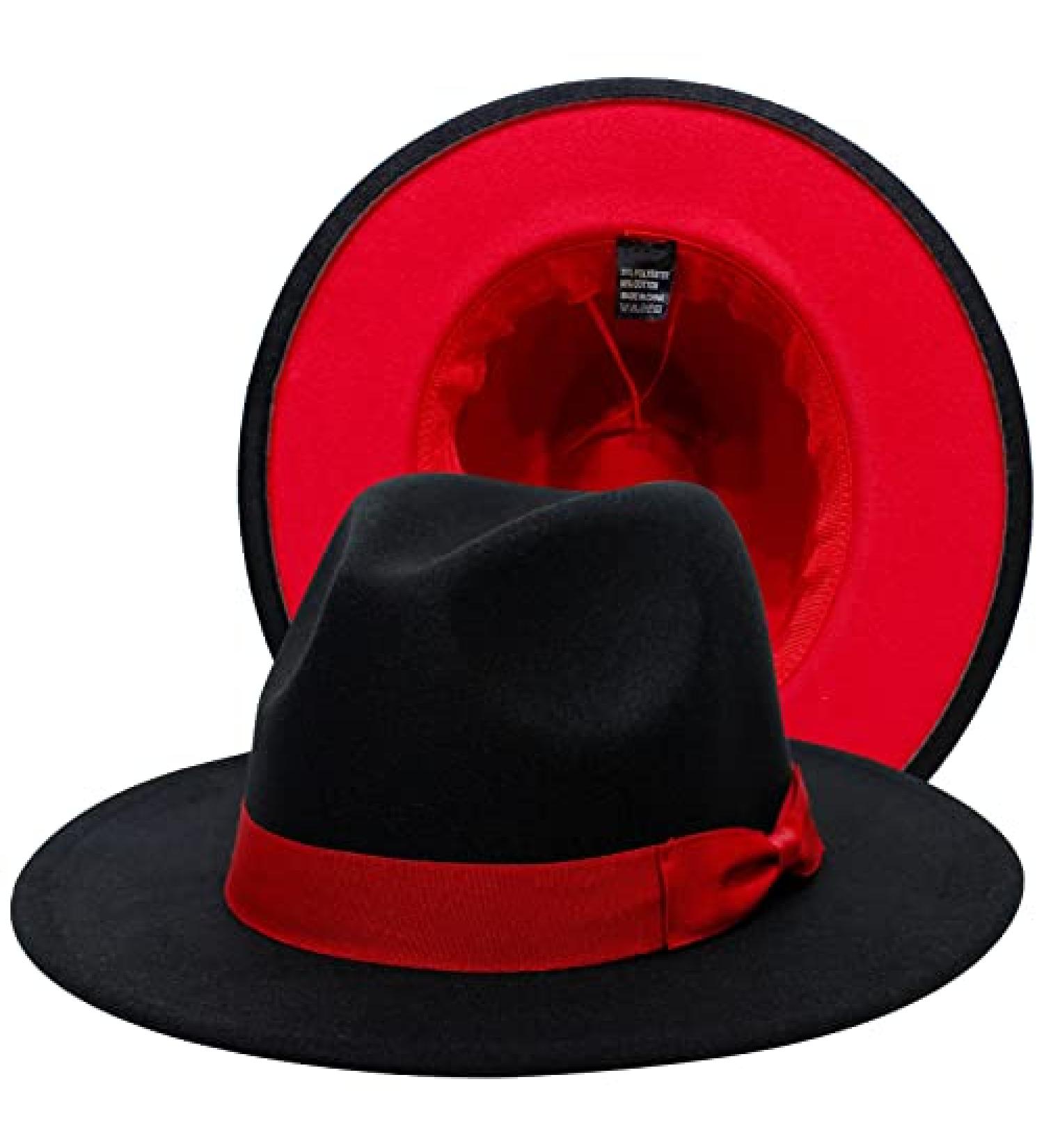 Kalerona Wide Brim Fedora Hat for Men - Unisex Two Tone Design - D-black+red - Size Medium-Large - Buy Online on GoSupps.com