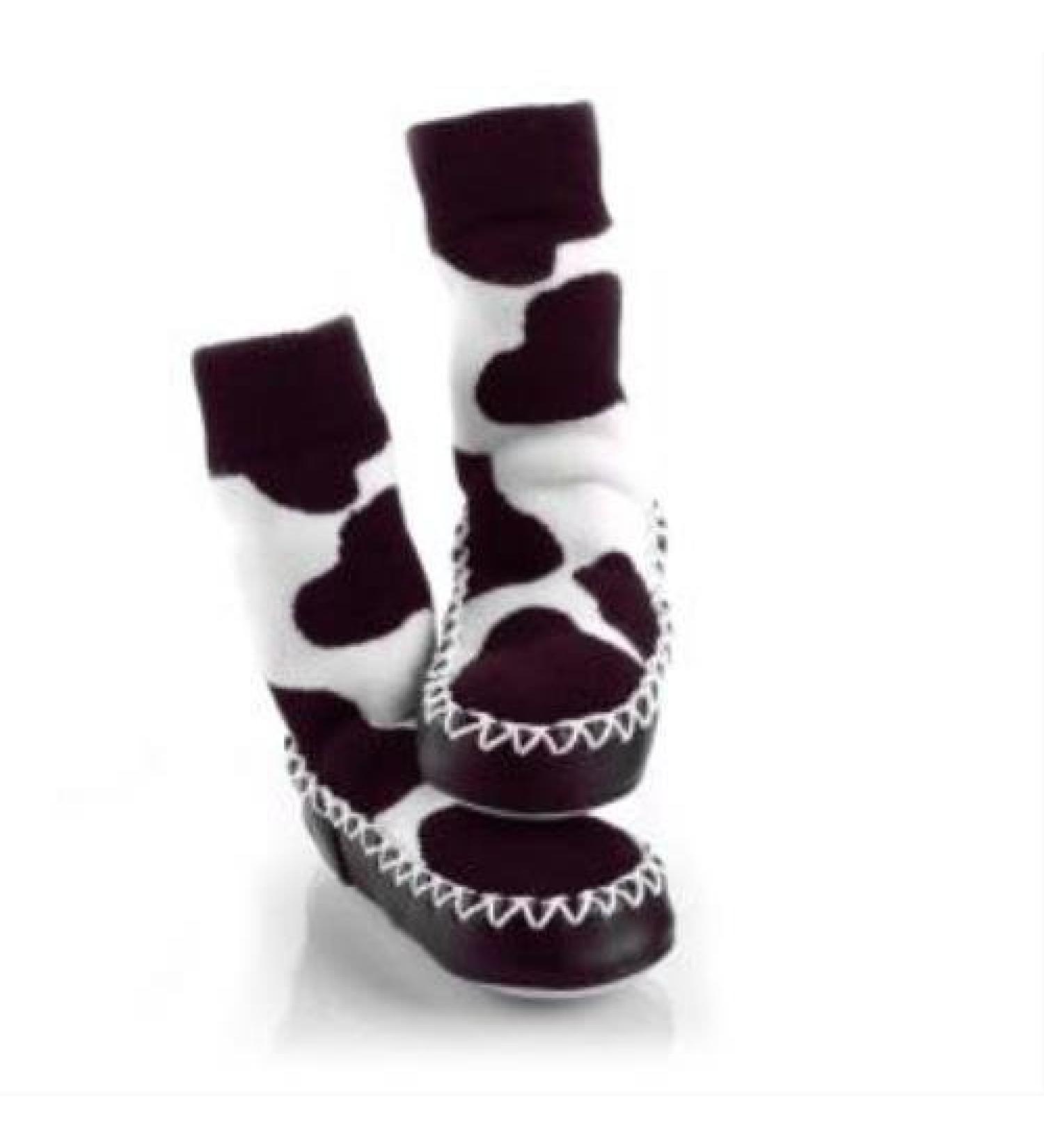 Mocc Ons moccasin washable leather sole slipper socks (24-36 Months Cow Print) 2-3 Years Cow Print