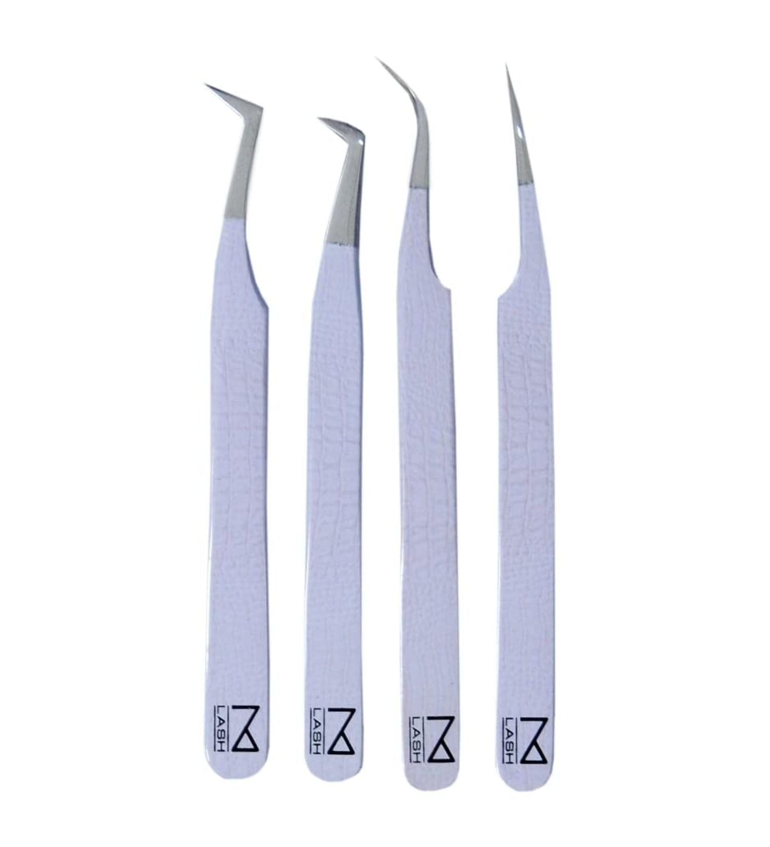 M LASH Set Of 4 Diamond Grip Eyelash Extensions Tweezers V2 - Japanese Steel Lash Supply (V2LW)