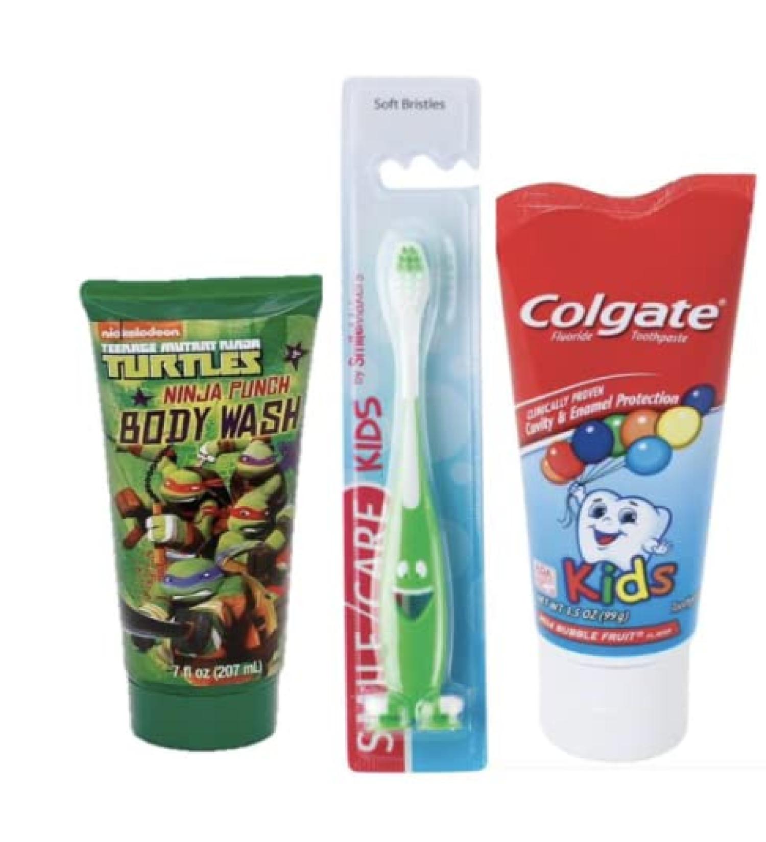 Teenage Mutant Ninja Turtles 3 pcs Bundle with Kids Toothbrush, Toothpaste and Body Wash