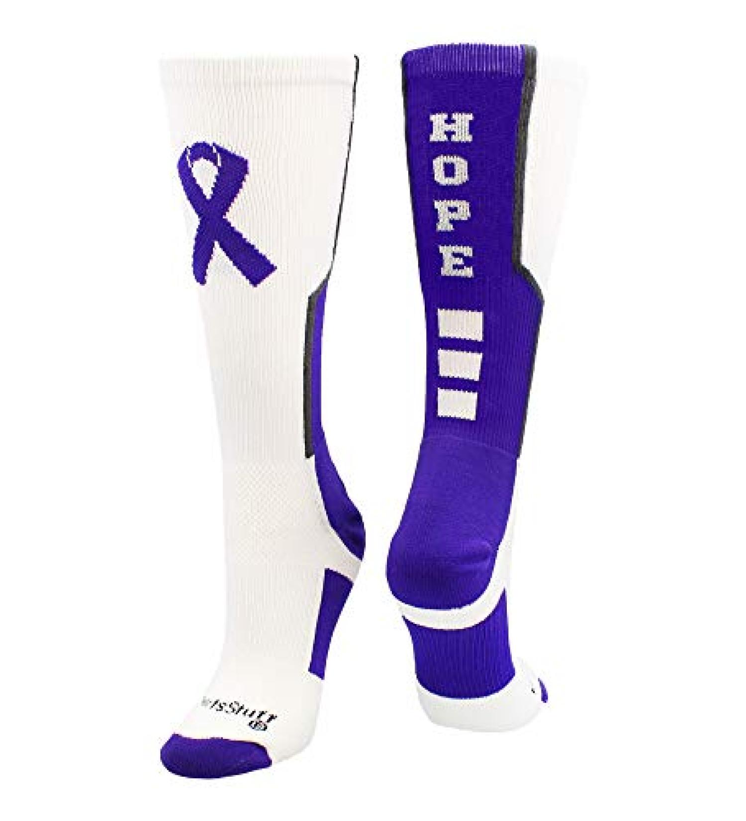 MadSportsStuff Relay for Life Cancer Awareness Crew Socks - White/Purple/Graphite (Medium) - Buy Online on GoSupps.com