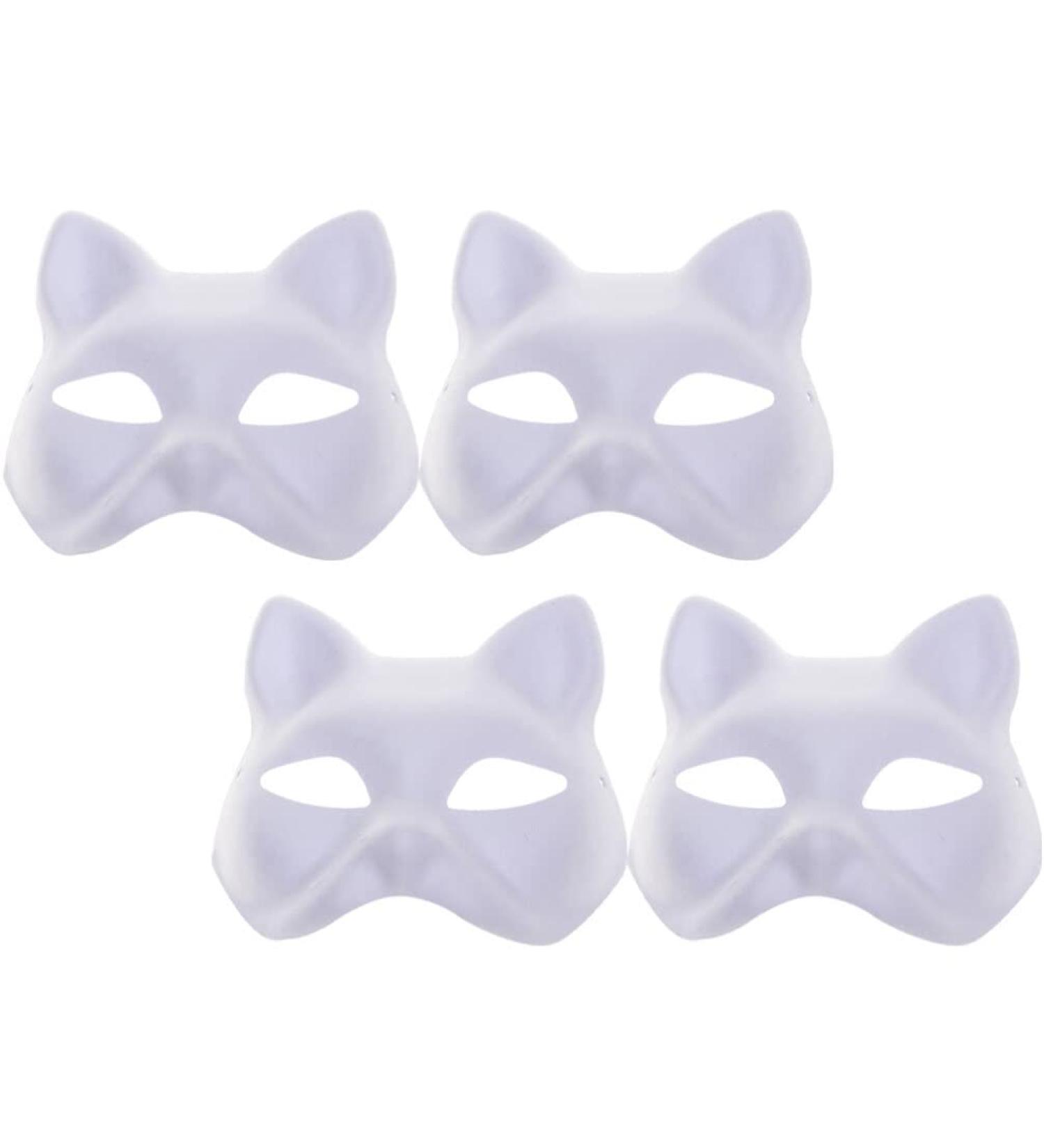 Lurrose Cat Mask Set - 4 Unpainted DIY White Fuchs Animal Masks for Halloween & Cosplay Parties - International Shipping Available - Buy Online on GoSupps.com