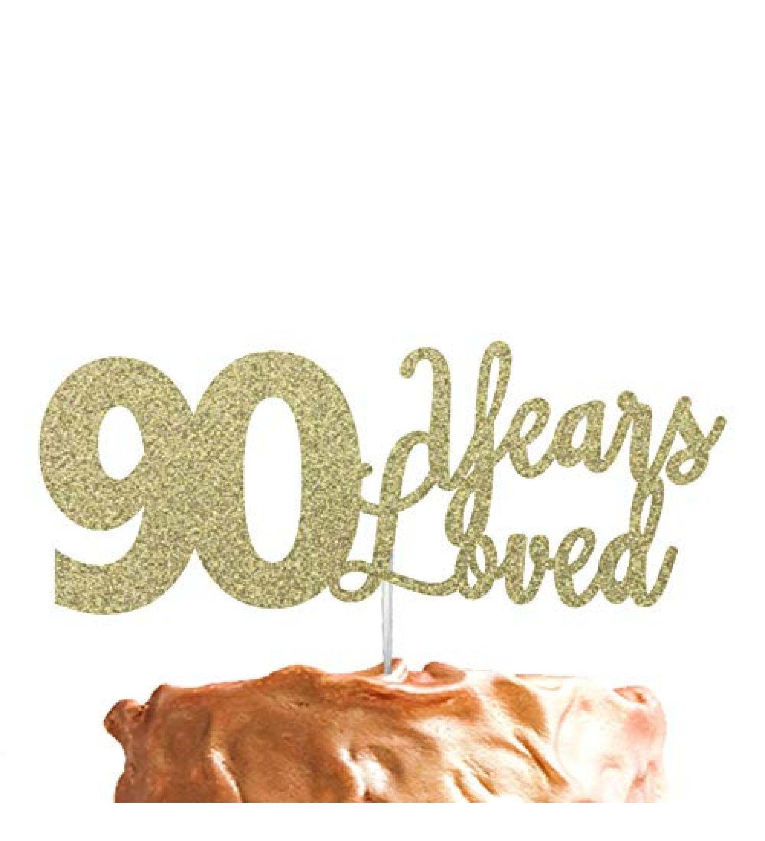LissieLou Birthday Cake Topper with 90 Years Loved Message in Gold (Made in the UK)