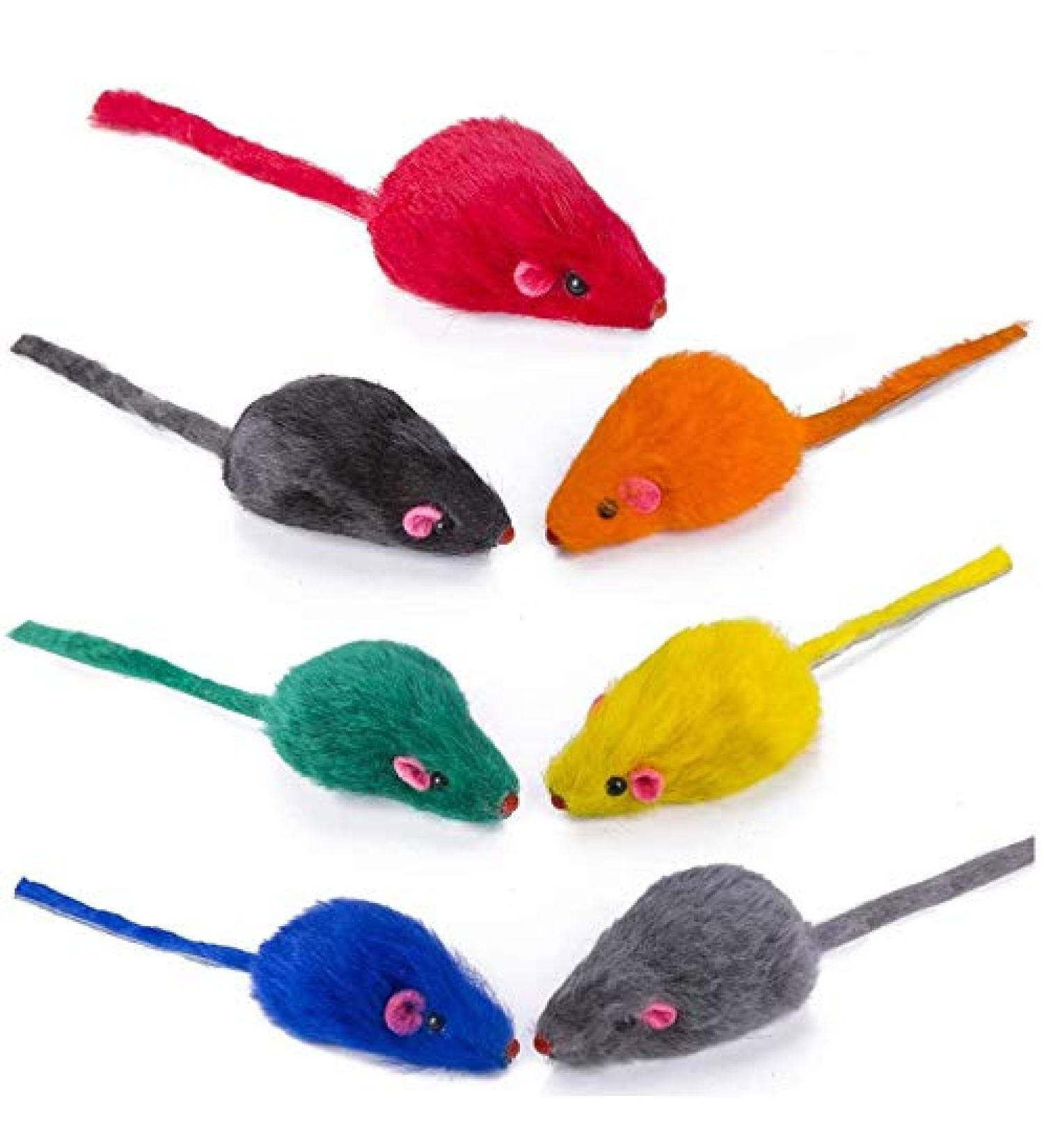 Yangbaga Real Fur Mice Rattle 14 Pack Cat Toys for Kittens - Rainbow Mice Rabbit Feather Collection - Buy Online on GoSupps.com