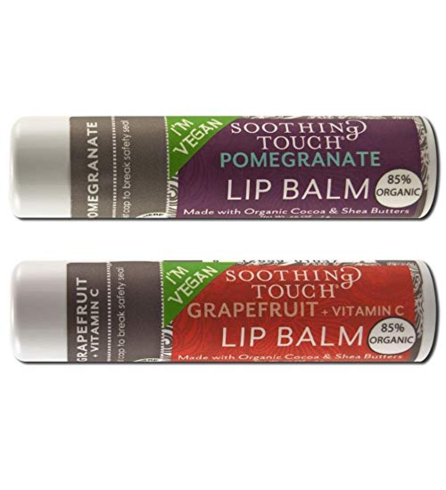 Soothing Touch Vegan Lip Balm Variety Pack - Pomegranate & Grapefruit (2 Pack) - Buy Online on GoSupps.com