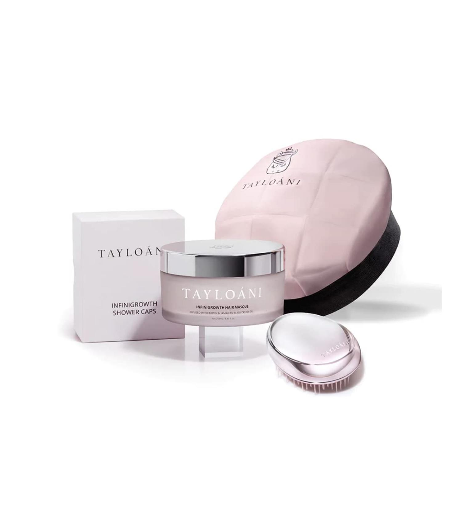 Tayloani Infinigrowth Hair Care Bundle - Ultimate Hair Repair Kit  At-Home Hair Treatment - Includes Hair Mask  Thermocap Hair Steamer Cap  Detangler Travel Brush  & 15 Plastic Shower Caps for Women