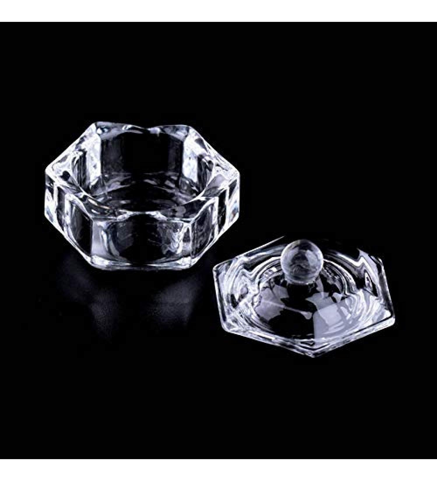 Nail Art Acrylic Crystal Glass Dappen Dish Bowl Cup with Cap Liquid Glitter Powder Caviar Nail Styling Tools - Buy Online on GoSupps.com