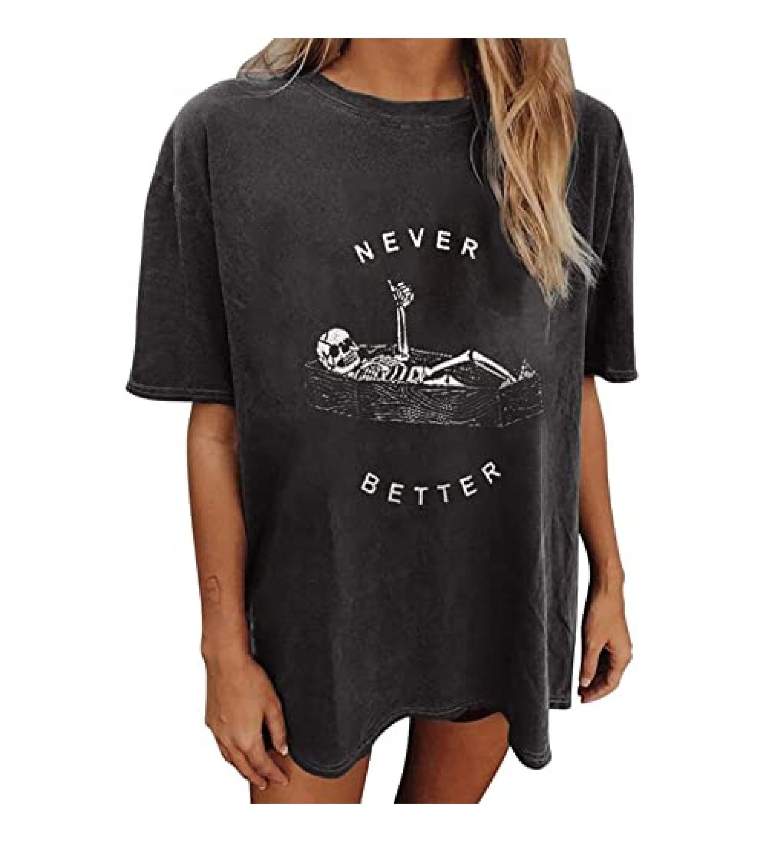 Vintage Graphic Tee Shirt - Women's Summer Short Sleeve Crewneck Top - Dark Gray, Small - Buy Online on GoSupps.com