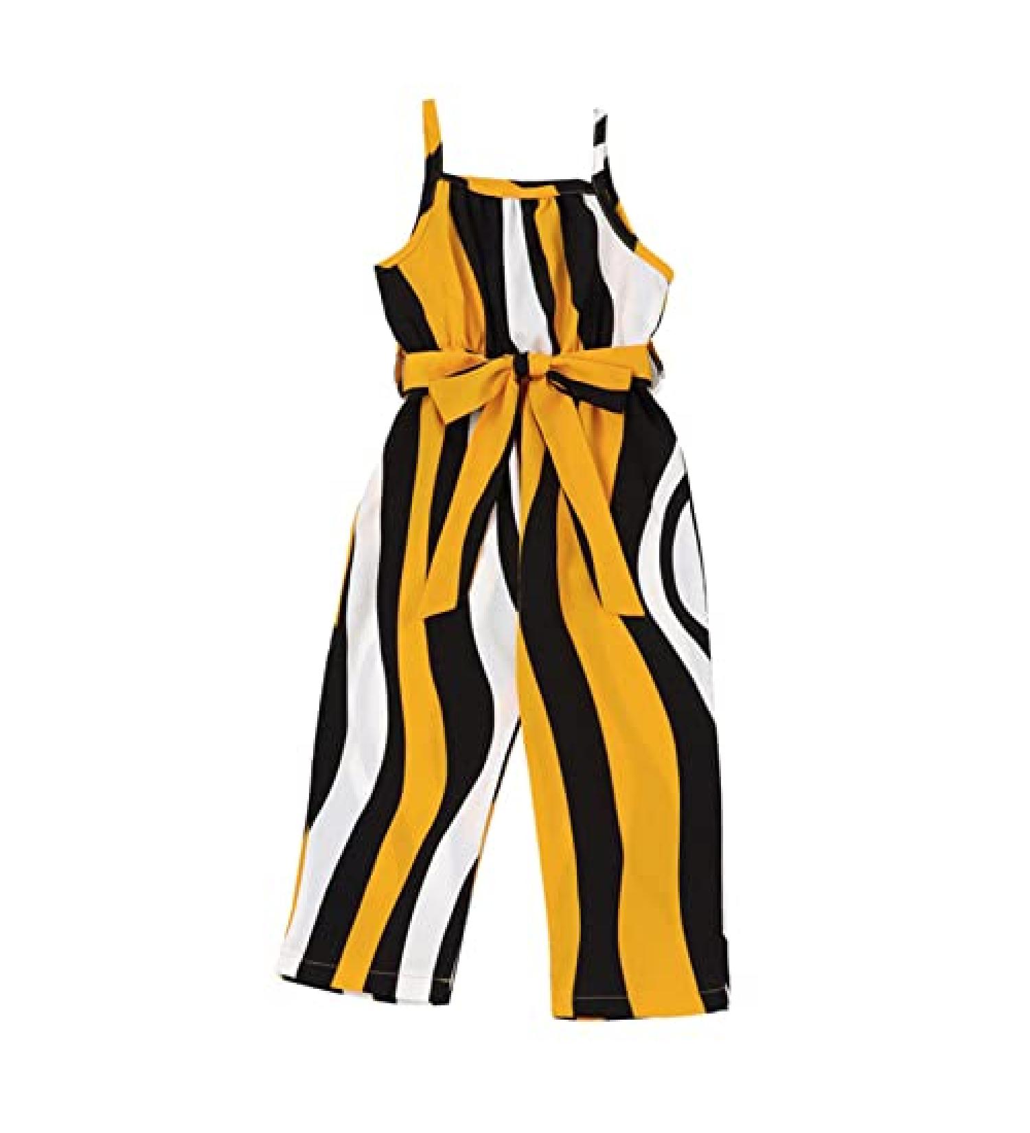 Yellow Striped Toddler Girls Sleeveless T Shirt & Shorts Outfit - Size 3-4 Years - Buy Online on GoSupps.com