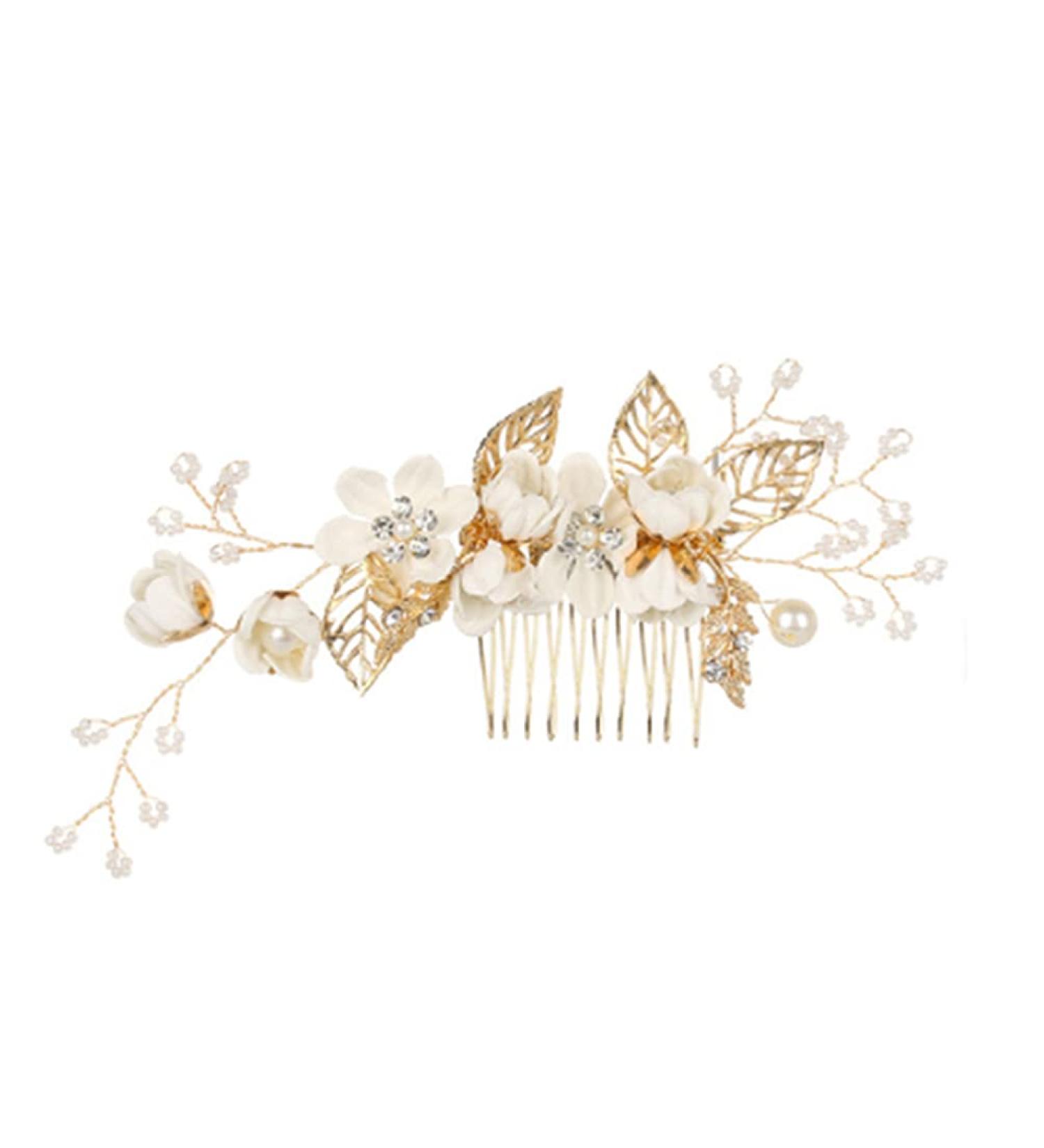 Minkissy White Wedding Hair Comb - Pearl Crystal Bridal Hair Accessory for Bridesmaid - Rhinestone Flower Clip Pin - Buy Online on GoSupps.com