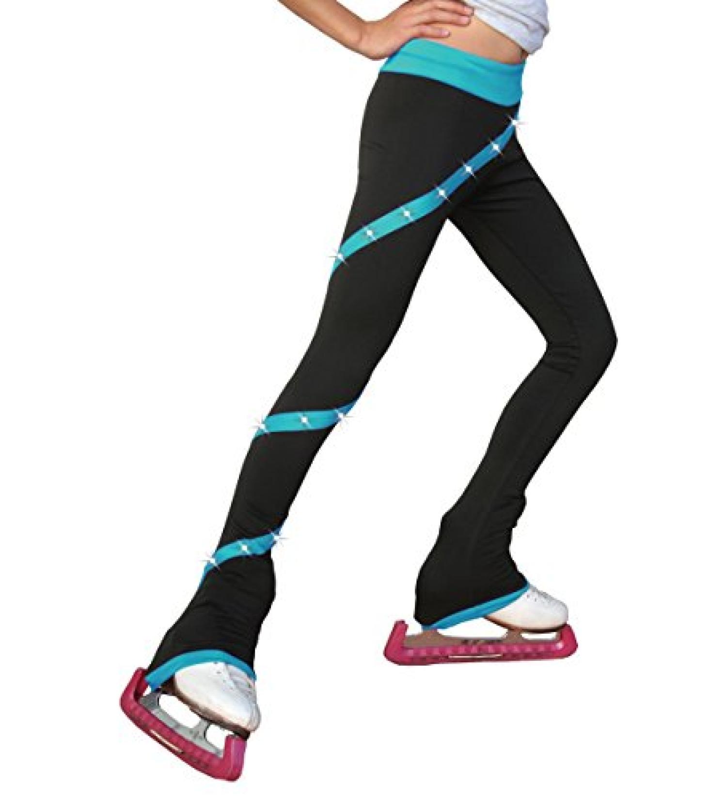 ChloeNoel P636F Spiral Light Weight Fleece Figure Skating Pants with Matching Crystals Small Turquoise