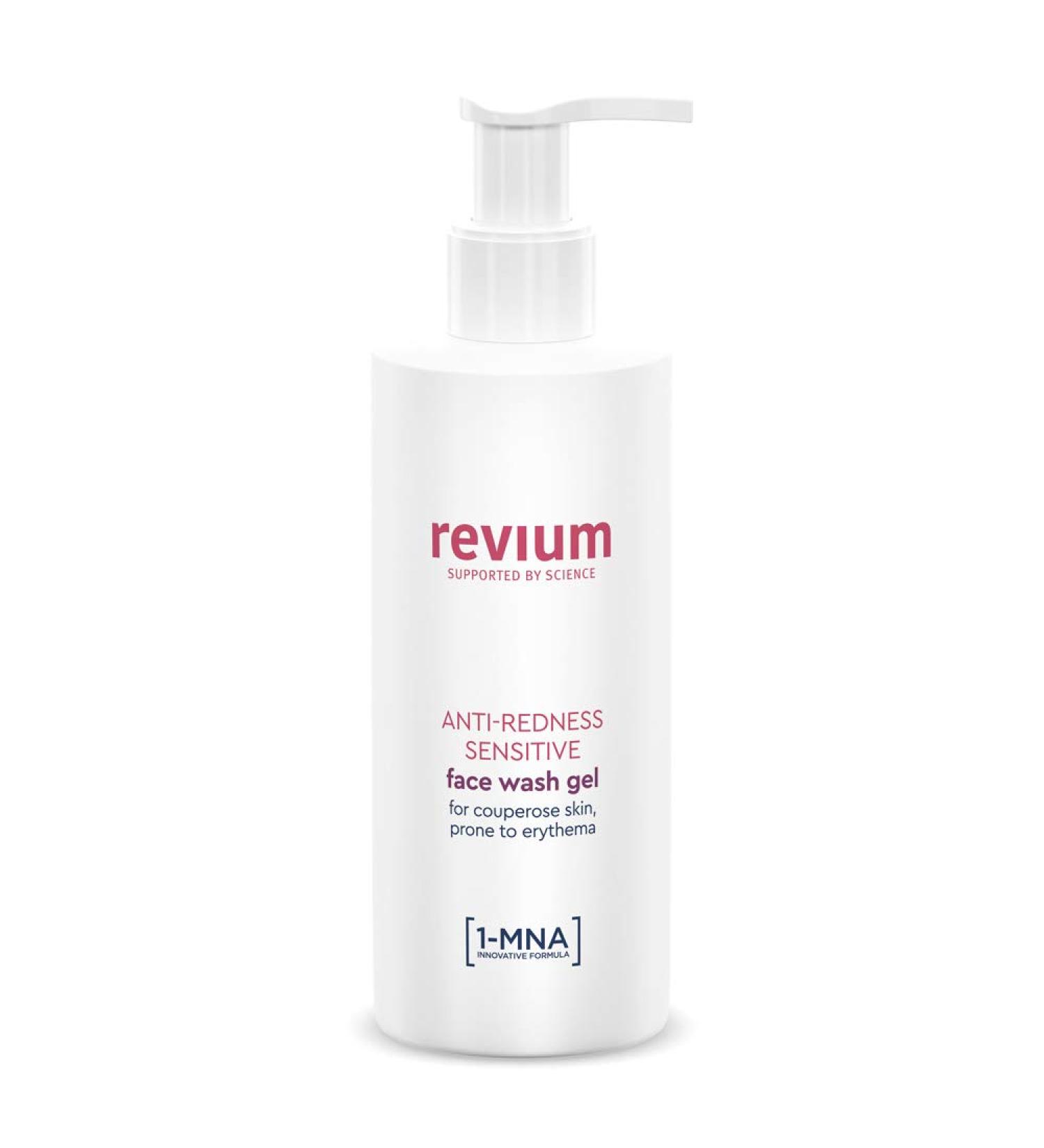 Revium Rosacea Anti-Redness Cleanser Sensitive Face Wash Gel or Coupreose Skin Prone to Erythema with 1-MNA Molecule Chlorella Vulgaris Green Algae Extract Acerola Friut Soap Product 200ml ANTI-REDNESS SENSITIVE FACE WASH GEL - Buy Online on GoSupps.com