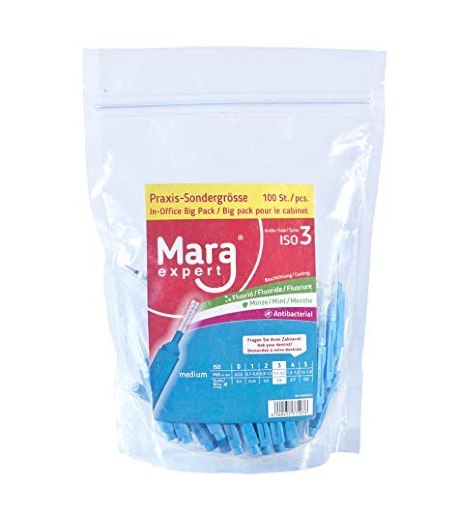 Interdental brushes blue 0.6mm by Mara Expert |Dental brushes ISO 3 Mittelbreit |Brush 100 interdental space |For optimal gums care