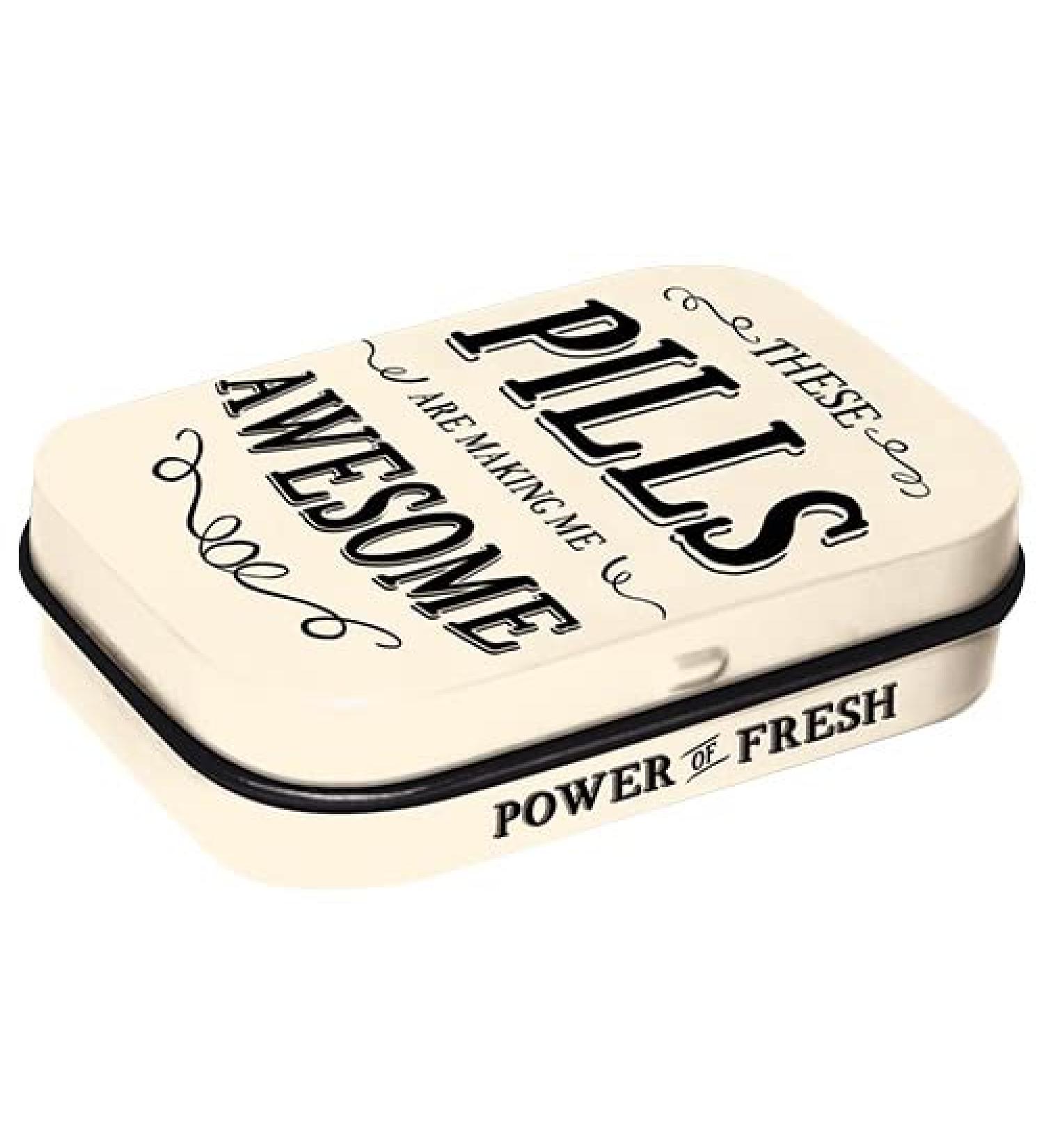 Nostalgic-Art Retro Pillendose Awesome Pills-Gift idea for friends sheet metal can with peppermint drages vintage design 4 x 6 x 1.6 cm Word Up-Awesome Pills