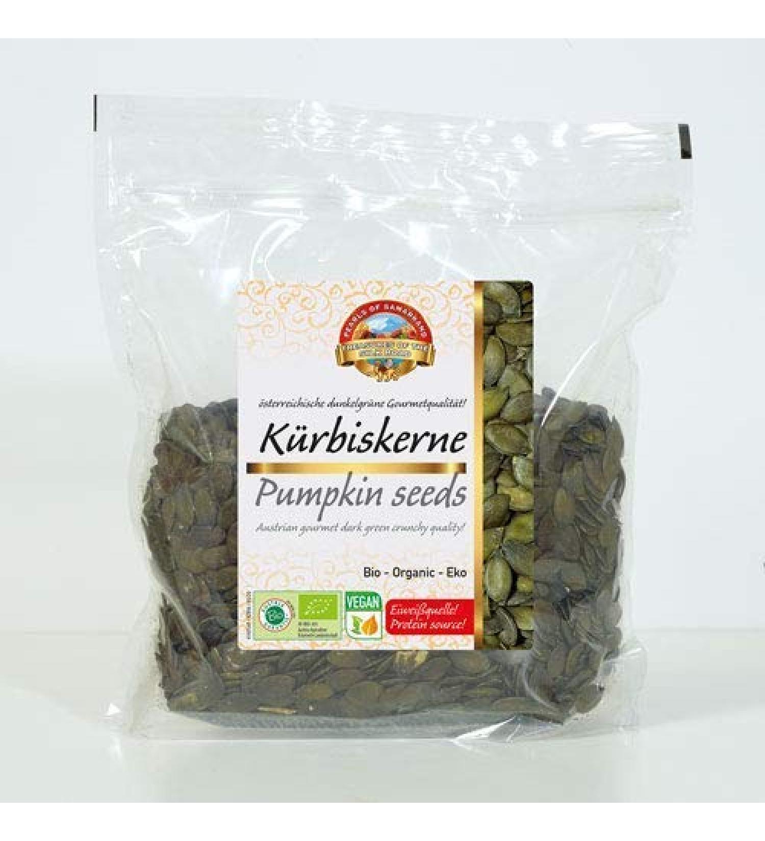 Organic Pumpkin Seeds 1kg Untreated GMO-Free and Gluten-Free 24% Protein Vegan Raw-Food from Austria - Buy Online on GoSupps.com
