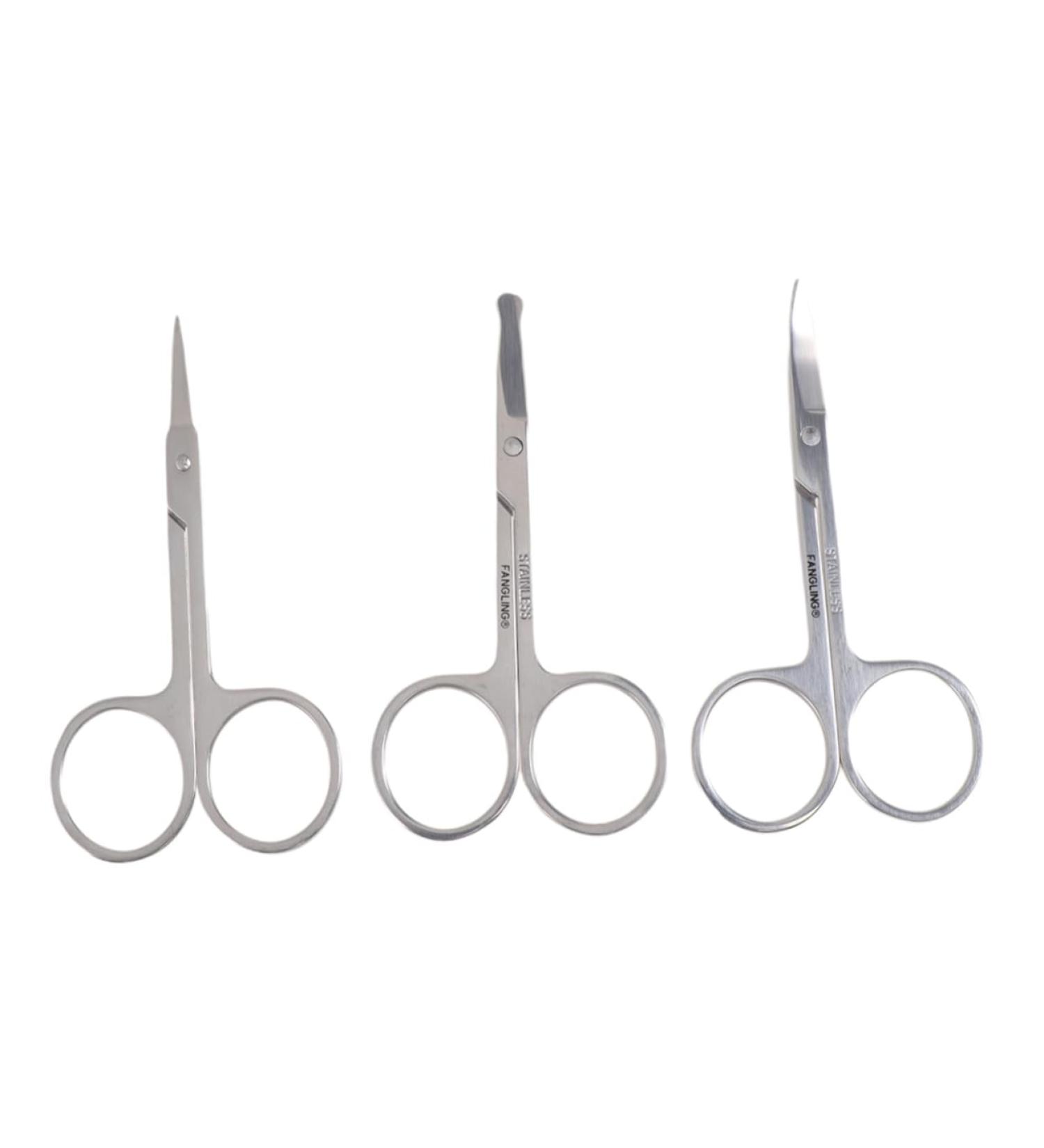 FRCOLOR 3pcs Facial Hair Scissors Set for Men | Curved & Straight Nose Hair Cutting Scissors | Perfect for Grooming & Beard Care - Buy Online on GoSupps.com