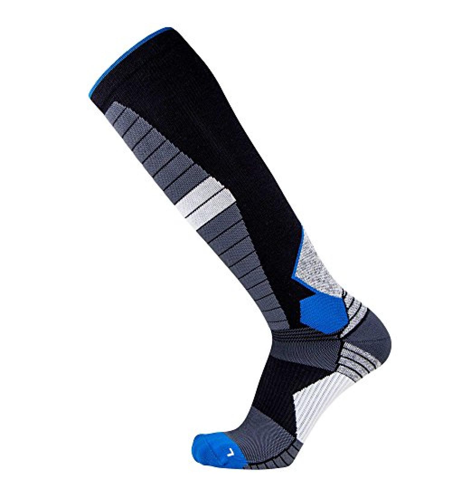Merino Wool Compression Ski Socks - Thermal Warm Socks for Skiing & Snowboarding - OTC 1 Pair, Black/Blue, Medium - Buy Online on GoSupps.com