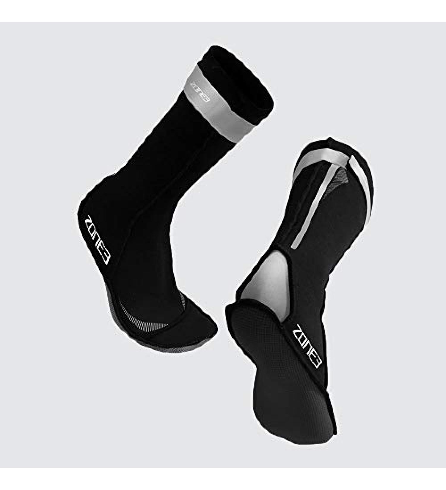 ZONE3 Neoprene Swim Socks Black/Silver Large - Ideal for Cold Water Swimming - Buy Online on GoSupps.com