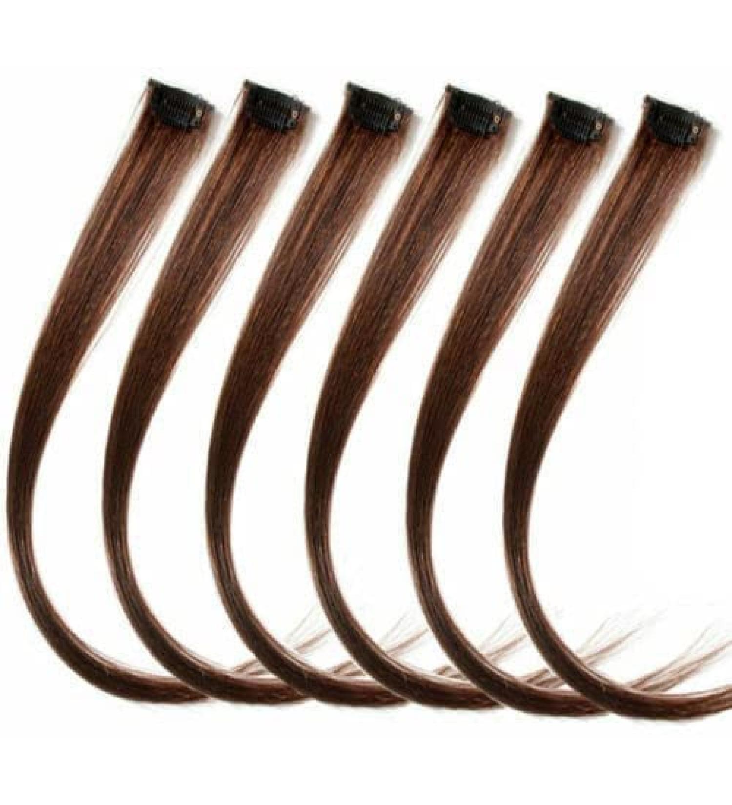 Forever Young 6 Piece 18" Clip in Human Hair Extension Highlight Set Medium Brown #4