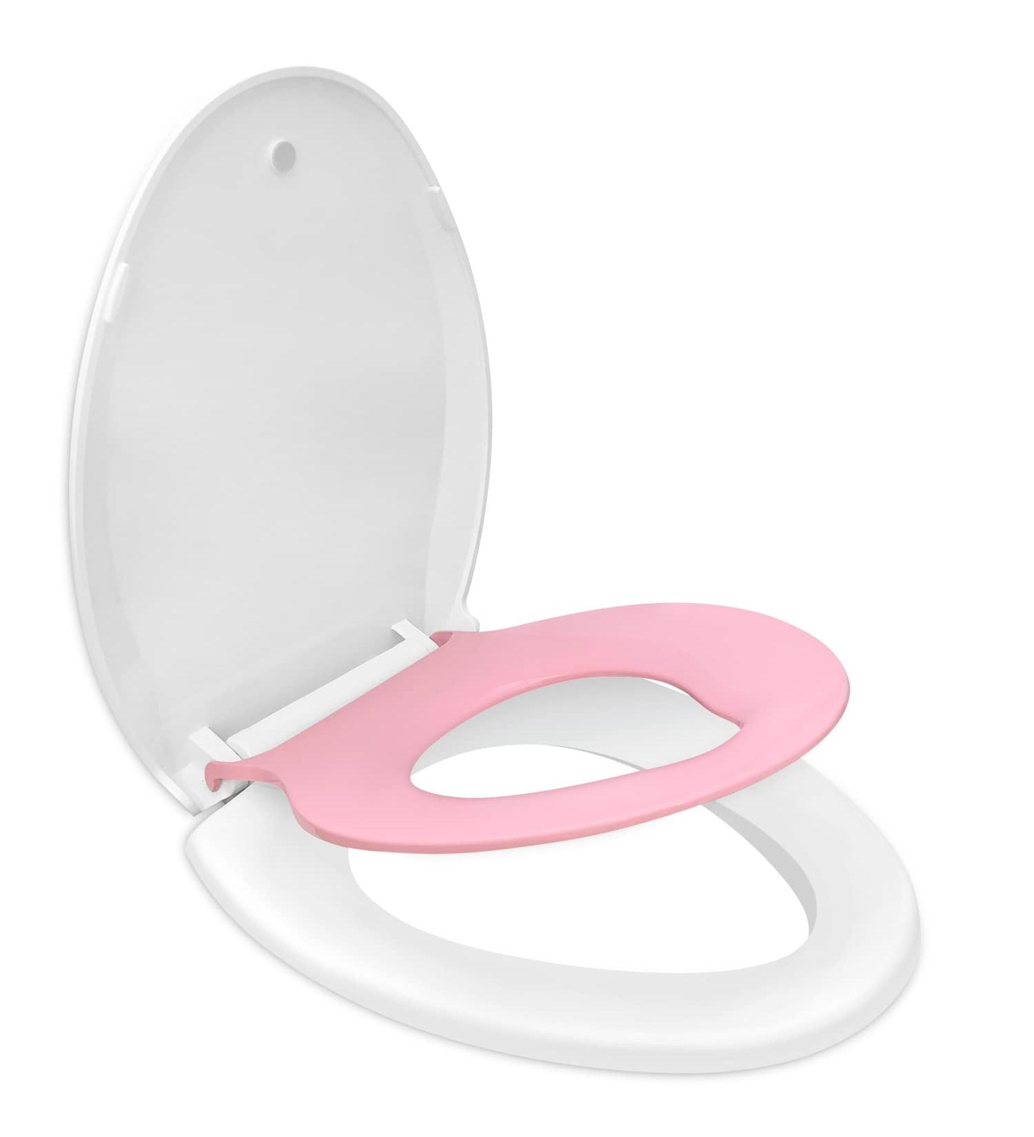 Elongated Pink Toilet Seat with Built-In Child Seat | Slow Close, Easy Install | Quick Release, Easy Clean | Magnetic Kids Seat | American Standard Hinges | Suitable for Adults and Children - Buy Online on GoSupps.com