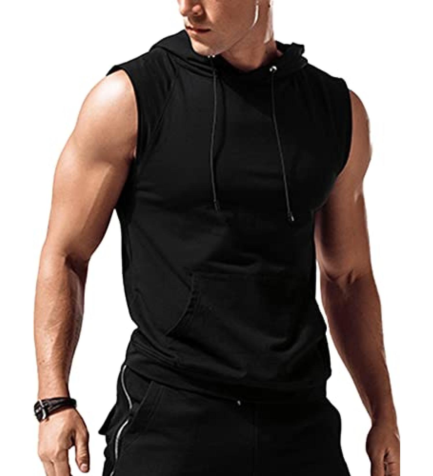Amussiar Men's Sleeveless Workout Hooded Tank Top - Large Black - Buy Online on GoSupps.com