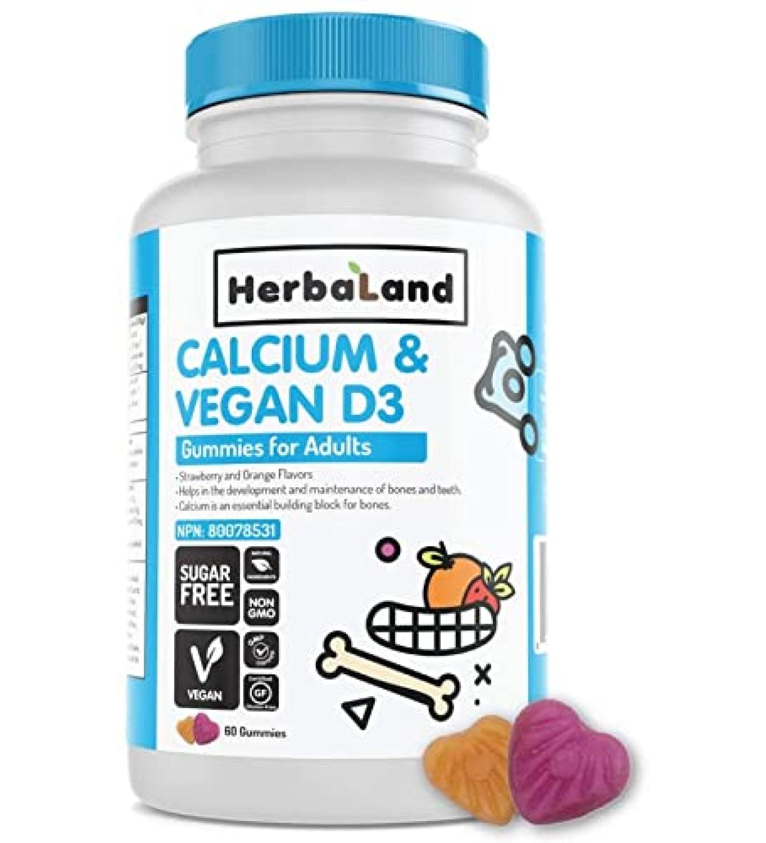 Herbaland Vitamin D3 & Calcium Adult Gummies 60ct - Support Bone Health - Buy Online on GoSupps.com