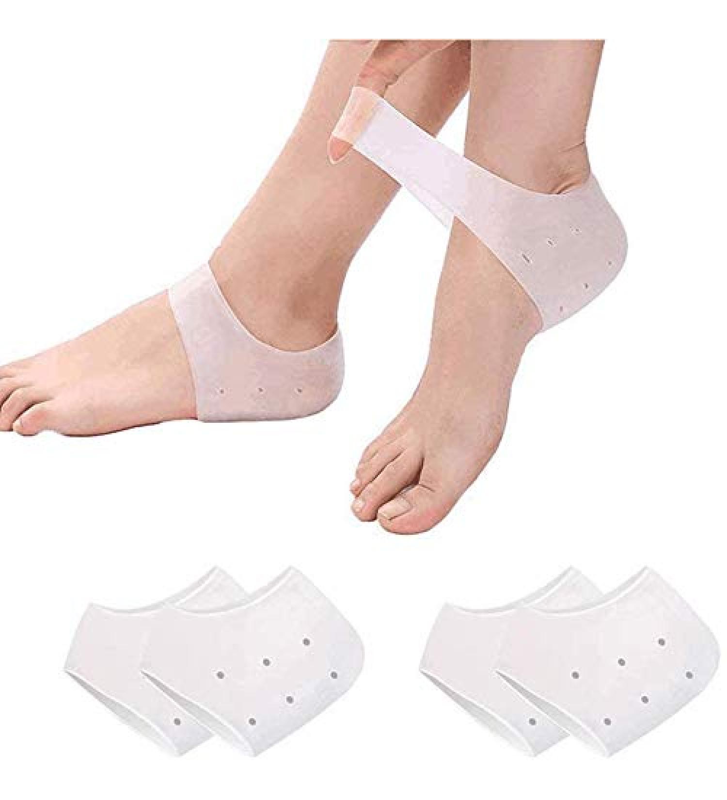 Silicone Heel Cushions 2 Pairs of Gel Sleeves & Cups for Plantar Fasciitis Relief | Comfortable Heel Socks for Men & Women - Buy Online on GoSupps.com