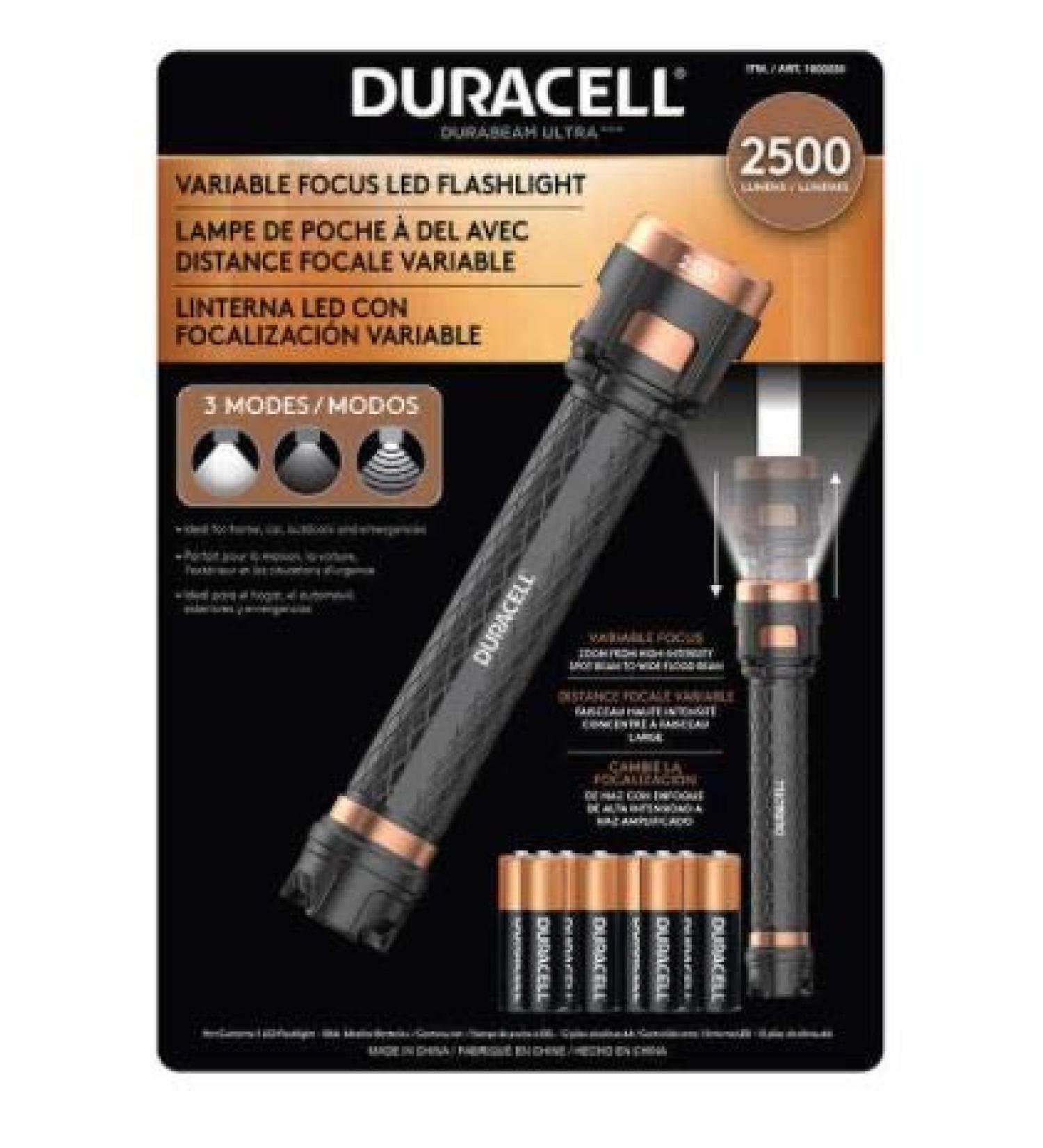 Duracell 2500 Lumens Variable Focus LED Flashlight with AA Batteries - Powerful Bright & Durable | International Shipping Available - Buy Online on GoSupps.com