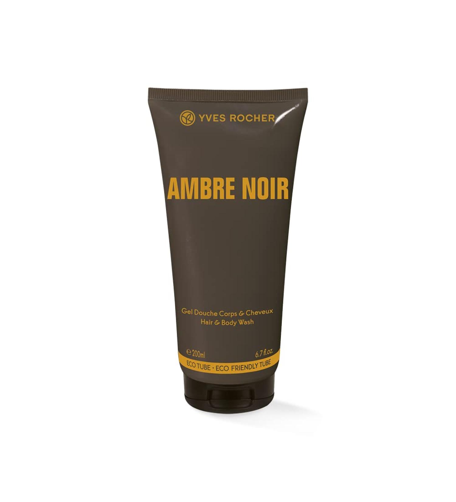 Yves Rocher AMBRE NOIR shower shampoo for men sensual and elegant 1 x tube 200 ml chocolate